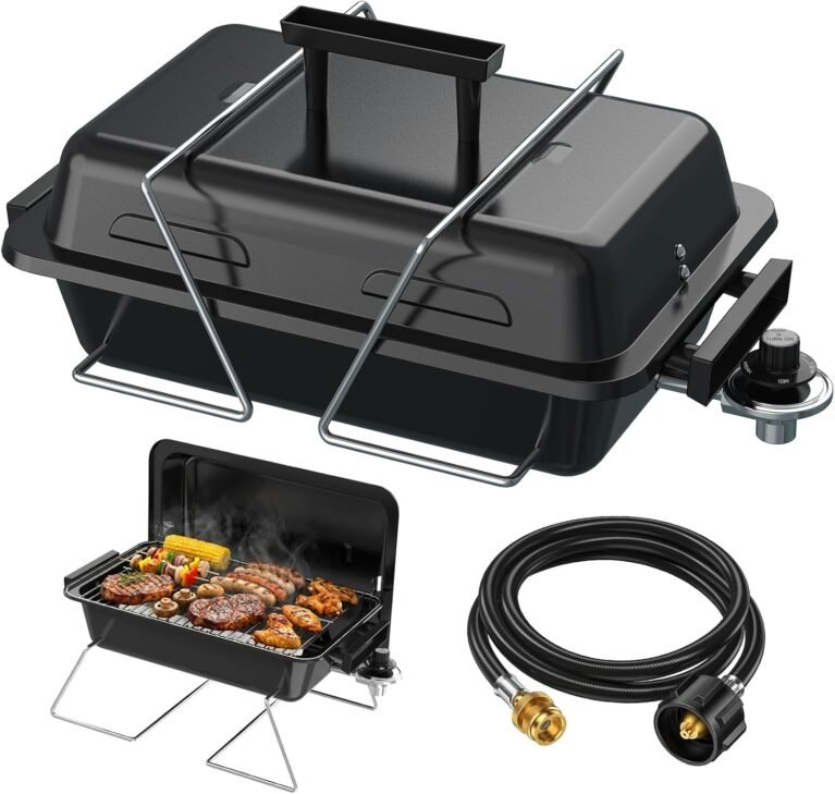 BESTFIRE Portable Propane Gas Grill with New 2-in-1 Valve - Compatible with Large Tank & Small Cylinder, Gas Grill with Foldable Legs & Adjustable Regulator,Heavy Duty, Perfect for Outdoor Camping