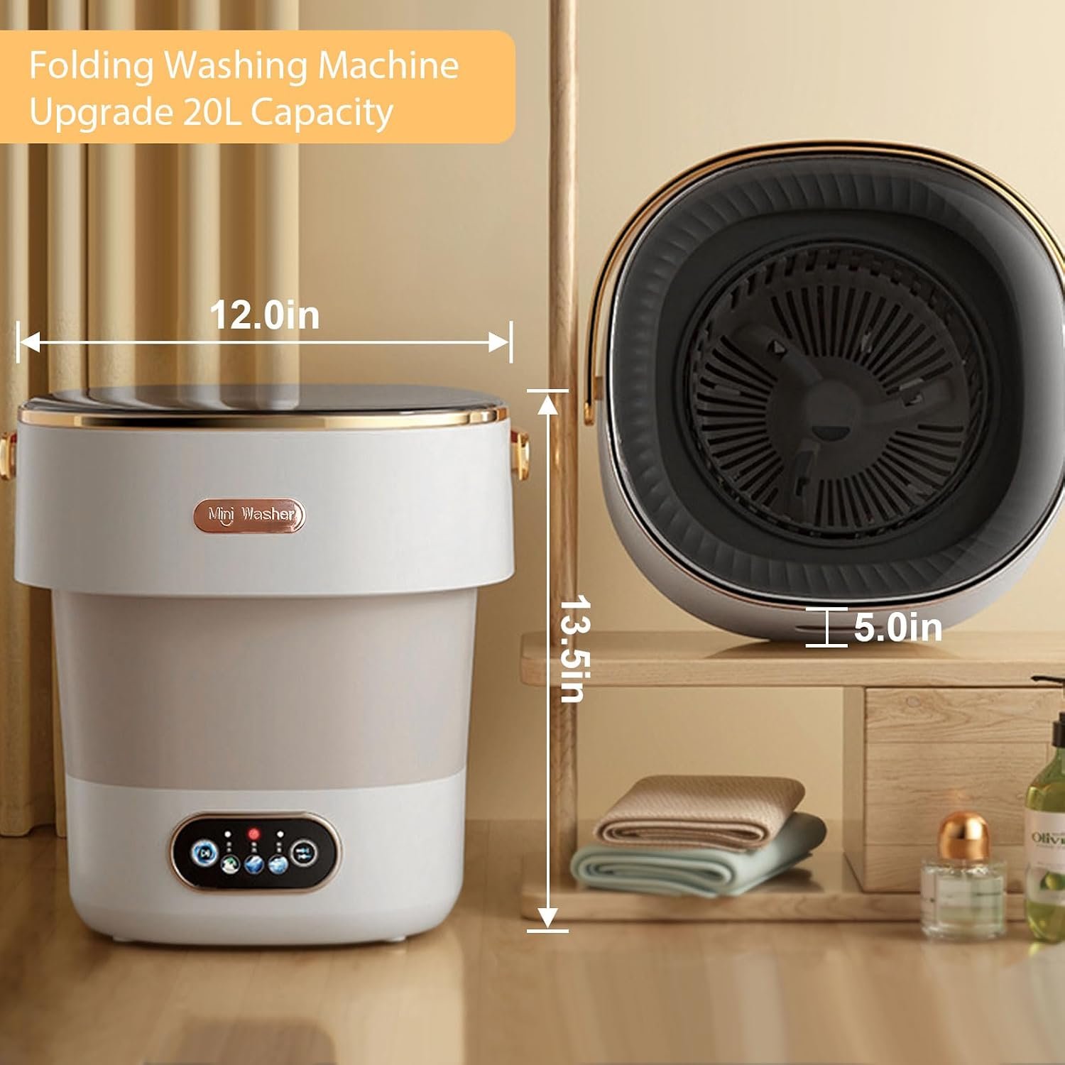 Portable Washing Machine,Mini Washer -20L Upgraded With Spin Basket,Small Clothes Folding Washing Machine Of Underwear, Baby And Small Clothes,Suitable For Home Apartments Dormitories, Hotels Beige - Image 4