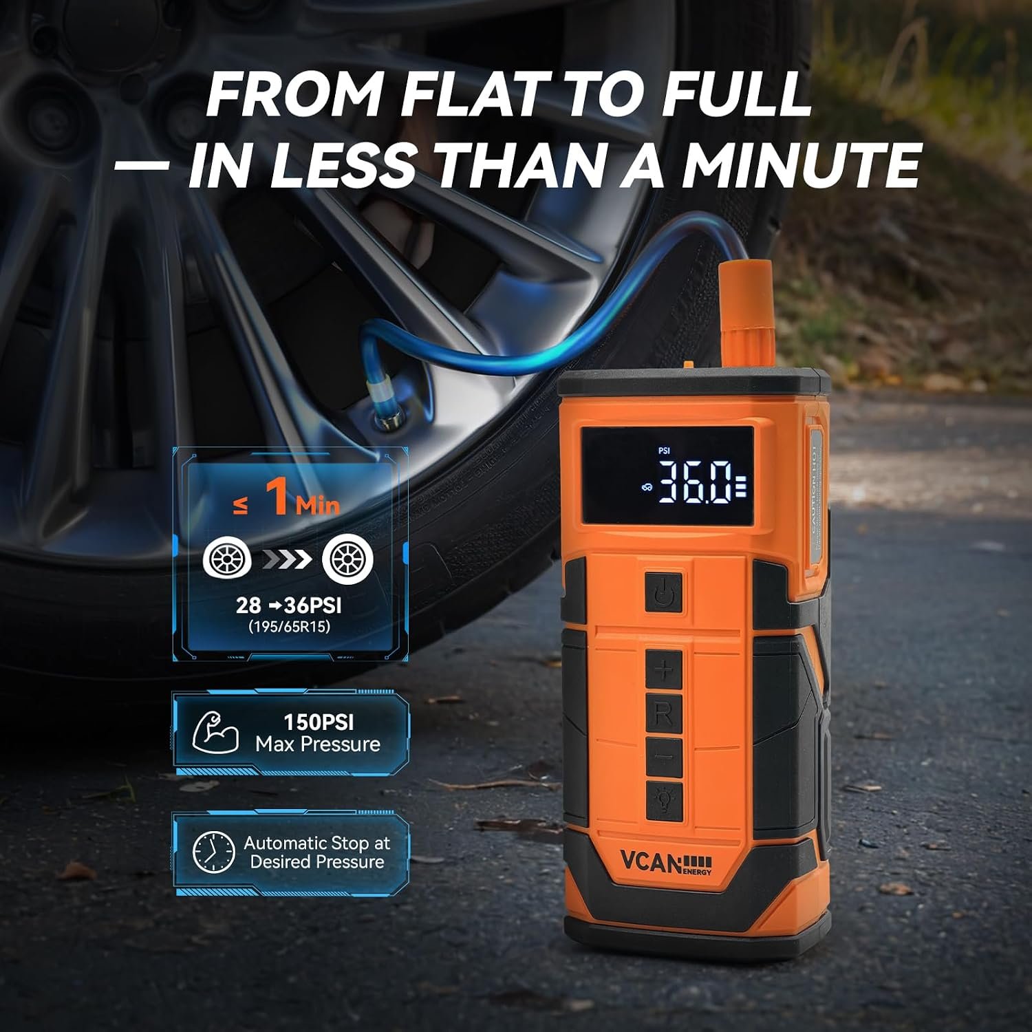 Jump Starter with Air Compressor, VCANENERGY Roadside Emergency Car Kit with 12V Portable Battery Jump Starter & Tire Inflator for Cars, Trucks, SUVs-Car Emergency Kit for Women, Men, Teen - Image 3