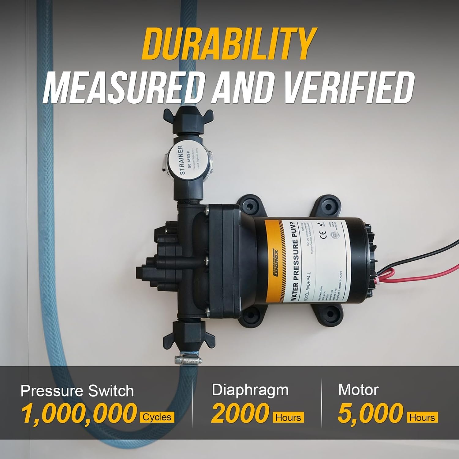 12V RV Water Pump, 5.0 GPM 55 PSI Diaphragm Pump, 12Volt Quiet Fresh Water Pump with Pressure Switch, Self Priming Pressure Pumps for RV Camper Boat Marine Food Truck - Image 3