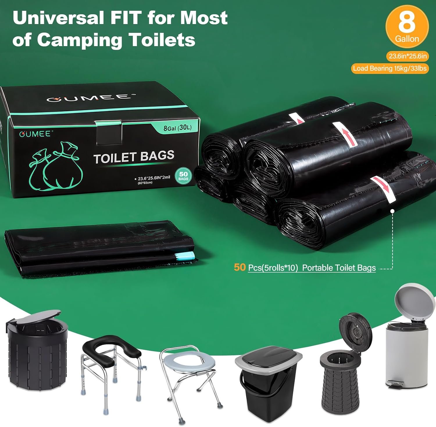 50 Pack Camping Toilet Bags, 8 Gallon Portable Toilet Bags - Image 2