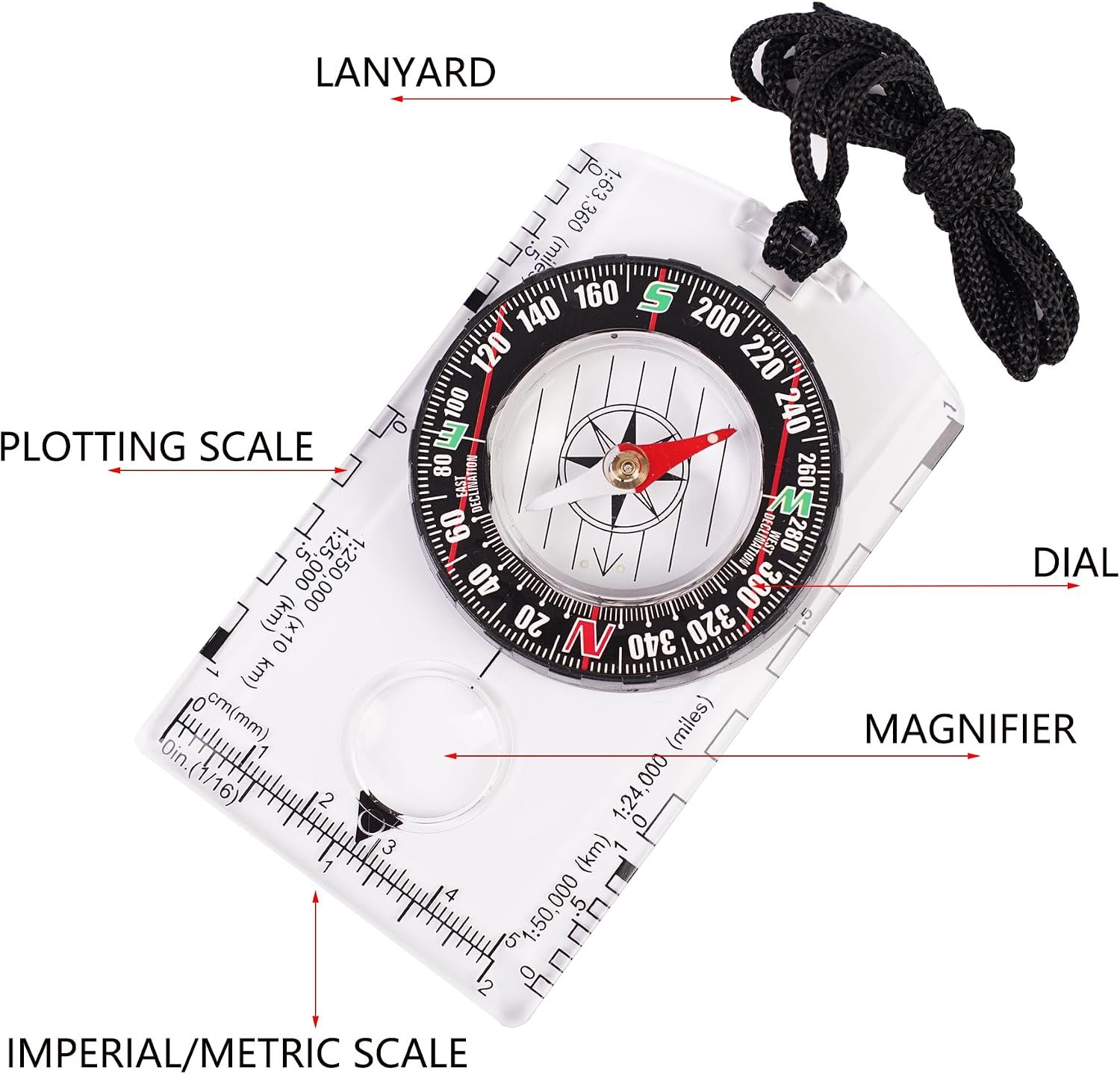 4 Pcs Outdoor Compass with Adjustable Declination,Magnifier,Ruler,Scale. Multifunctional Orienteering Waterproof Compass for Map Reading, Navigation, Hiking - Image 4