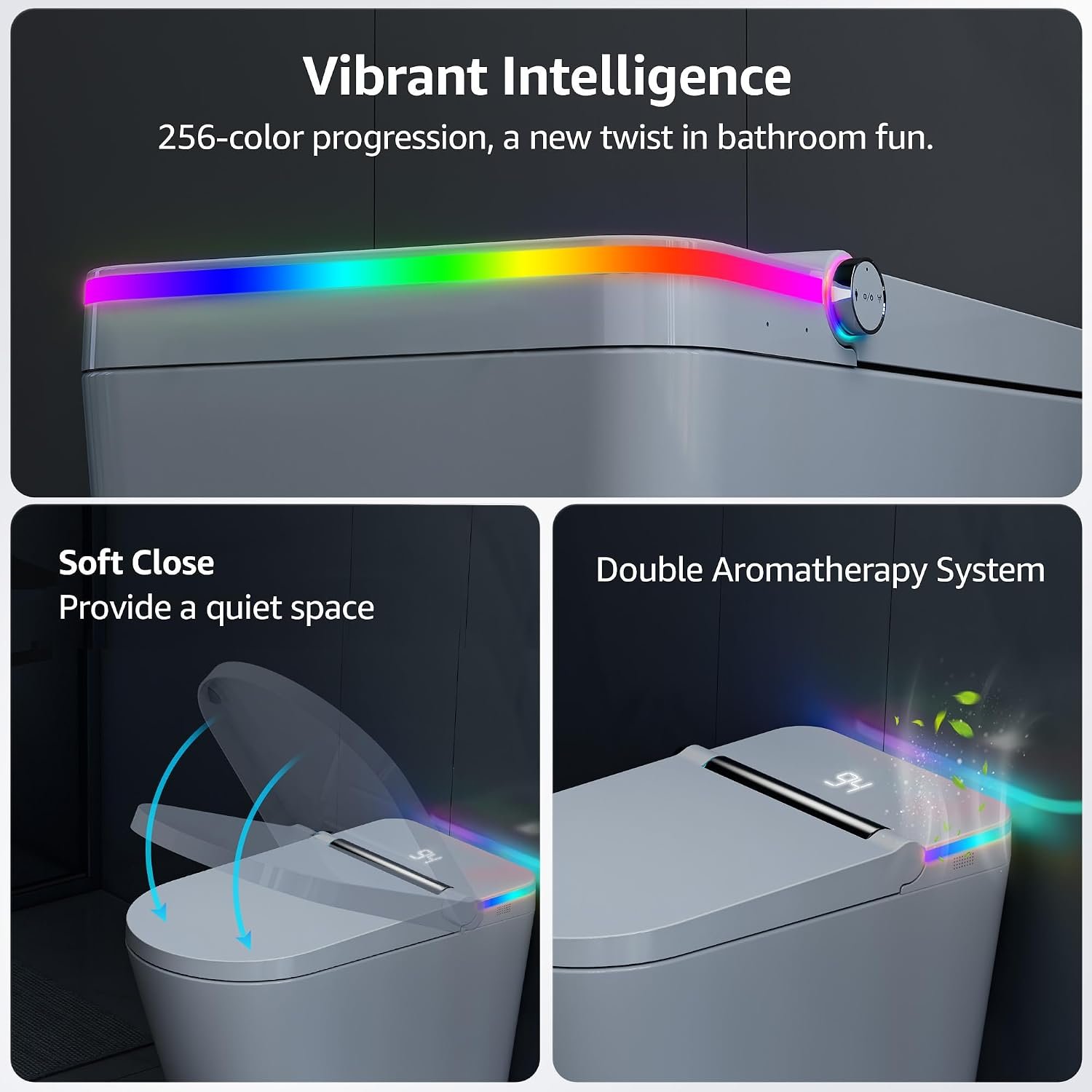 Smart Toilet with Bidet Built In, Heated Seat, Warm Water & Air Dryer, One-piece Tankless Bidet Toilet with Foot Sensor & Night Light, Auto Open/Close Lid & Flush, 1.26GPF Water-Saving Design - Image 2