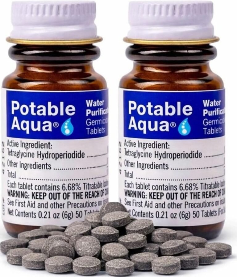 Potable Aqua Water Purification Tablets, Portable and Effective Water Purification Solution for Camping, Hiking, Emergencies, Natural Disasters and International Travel, Two 50ct Bottles, Blue