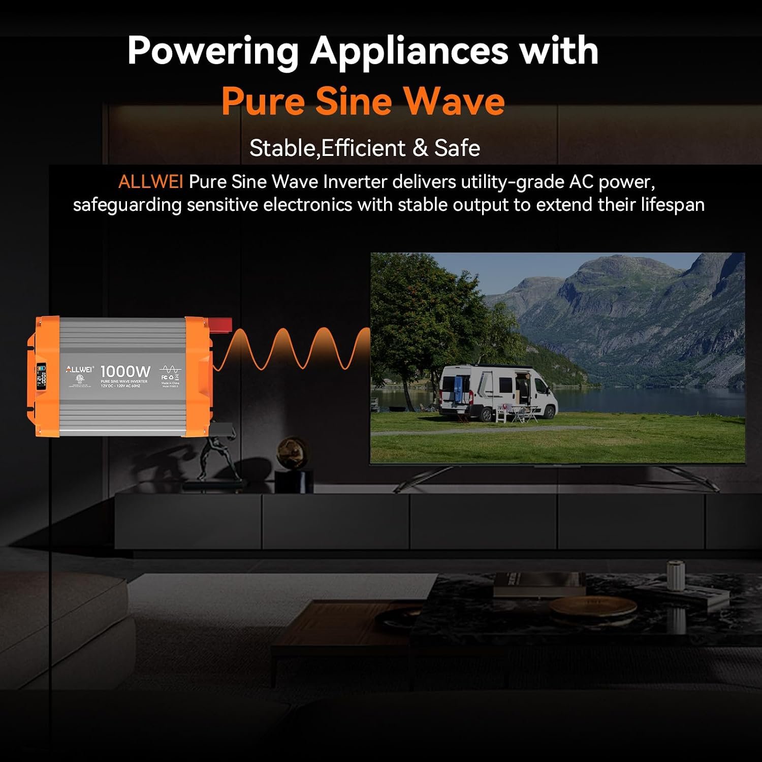 1000W Pure Sine Wave Power Inverter 12V DC to 120V AC, ETL Listed to UL 458 - Image 3