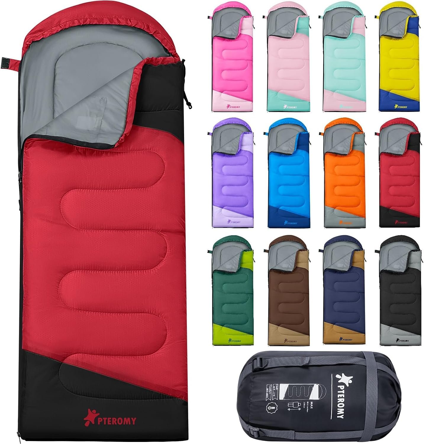 PTEROMY Sleeping Bags for Adults, Lightweight and Machine Washable, Water Resistant Backpacking Camping Sleeping Bag for Warm Cold Weather, Camping Essentials for Hiking Travel