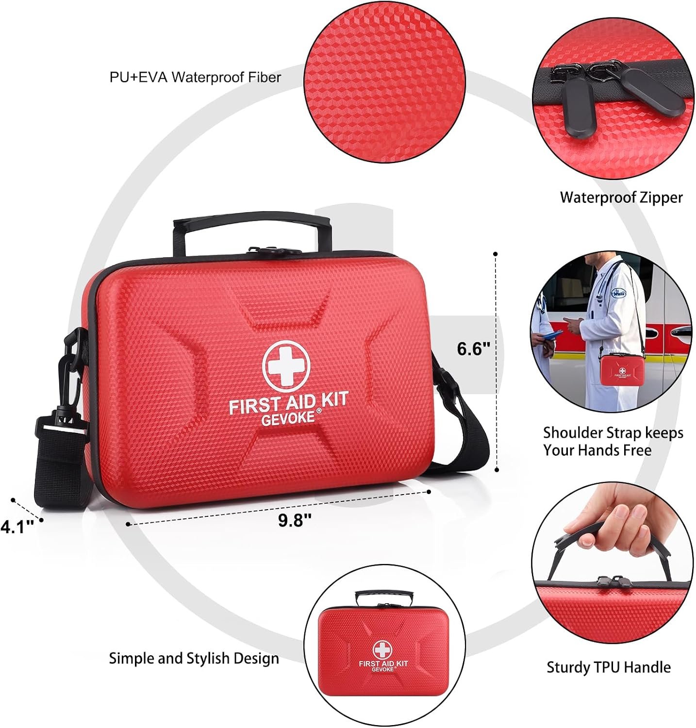 Gevoke 410 Piece Waterproof Hard Shell First Aid Kit, Red - Image 4