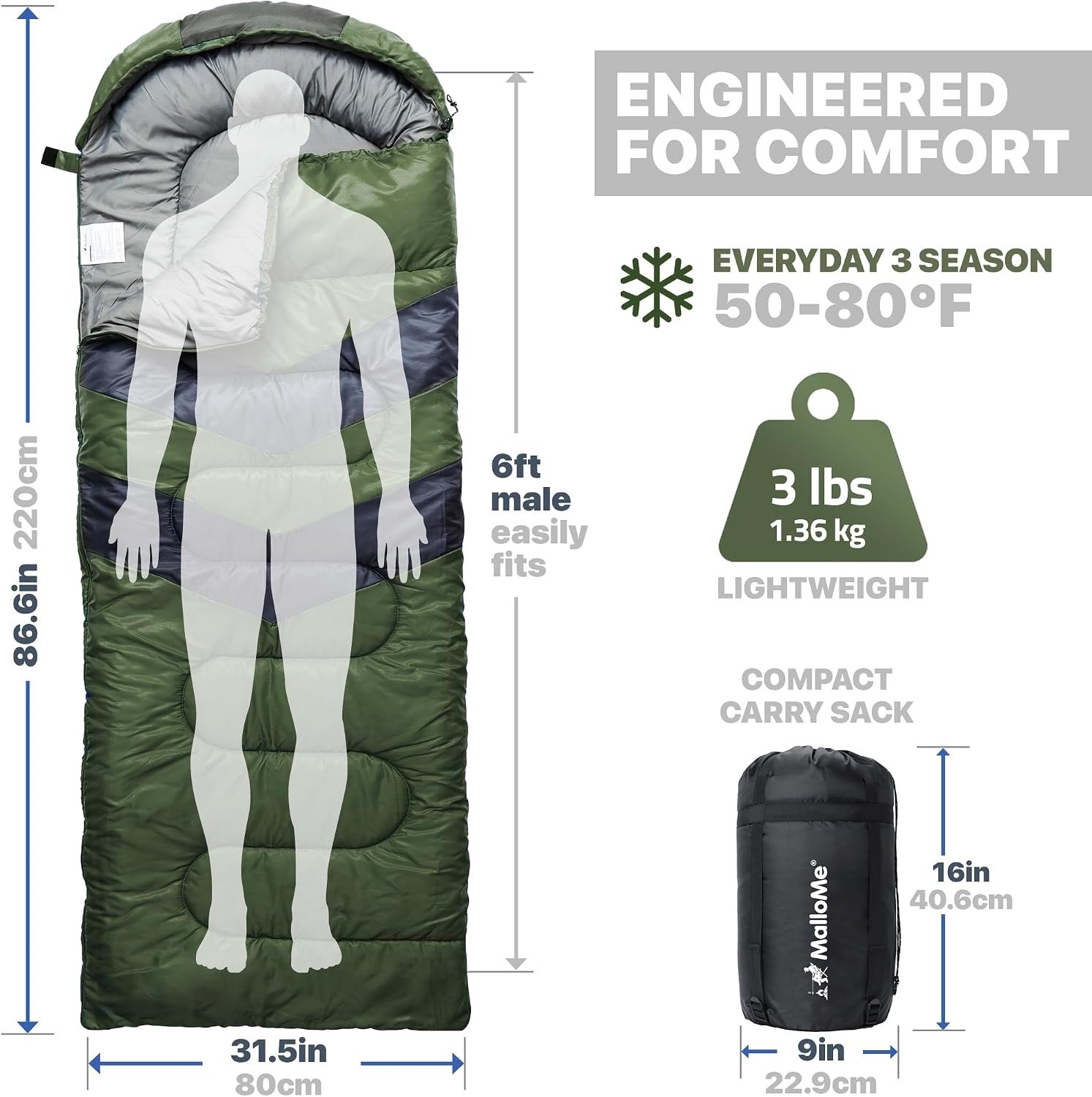 MalloMe Sleeping Bags for Adults Cold Weather & Warm - Backpacking Camping Sleeping Bag for Kids 10-12, Girls, Boys - Lightweight Compact Camping Essentials Gear Accessories Hiking Sleep Must Haves - Image 3