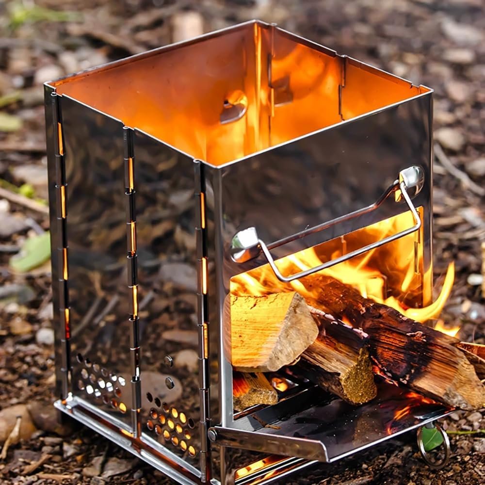 REDCAMP Wood Burning Folding Camp Stove Stainless Steel Grid, Portable Collapsible Backpacking Stove Survival Rocket Stove for Hiking Outdoor Tent Camping Picnic BBQ, Samll - Image 4