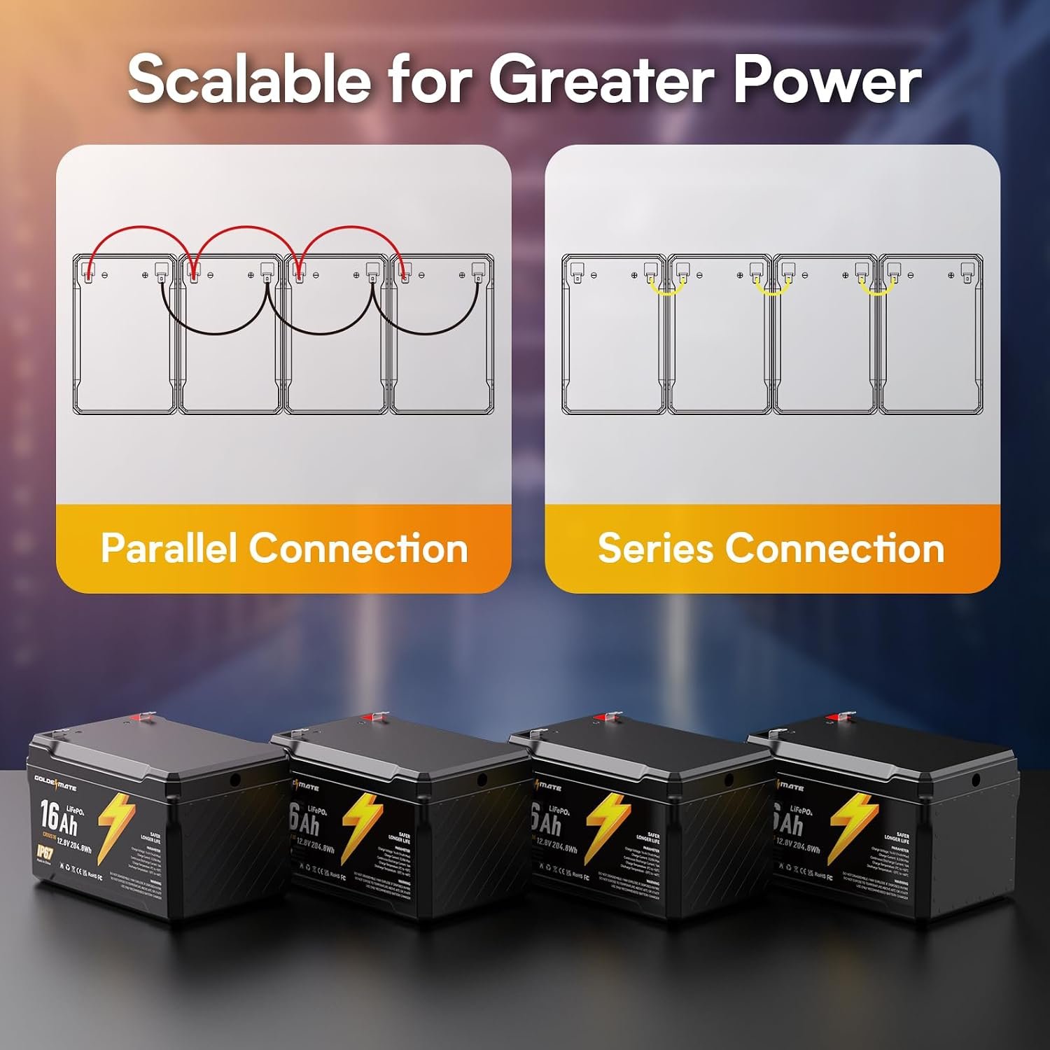 GOLDENMATE 12V 16Ah LiFePO4 Lithium Battery, IP67 Waterproof, Lightweight - Image 9