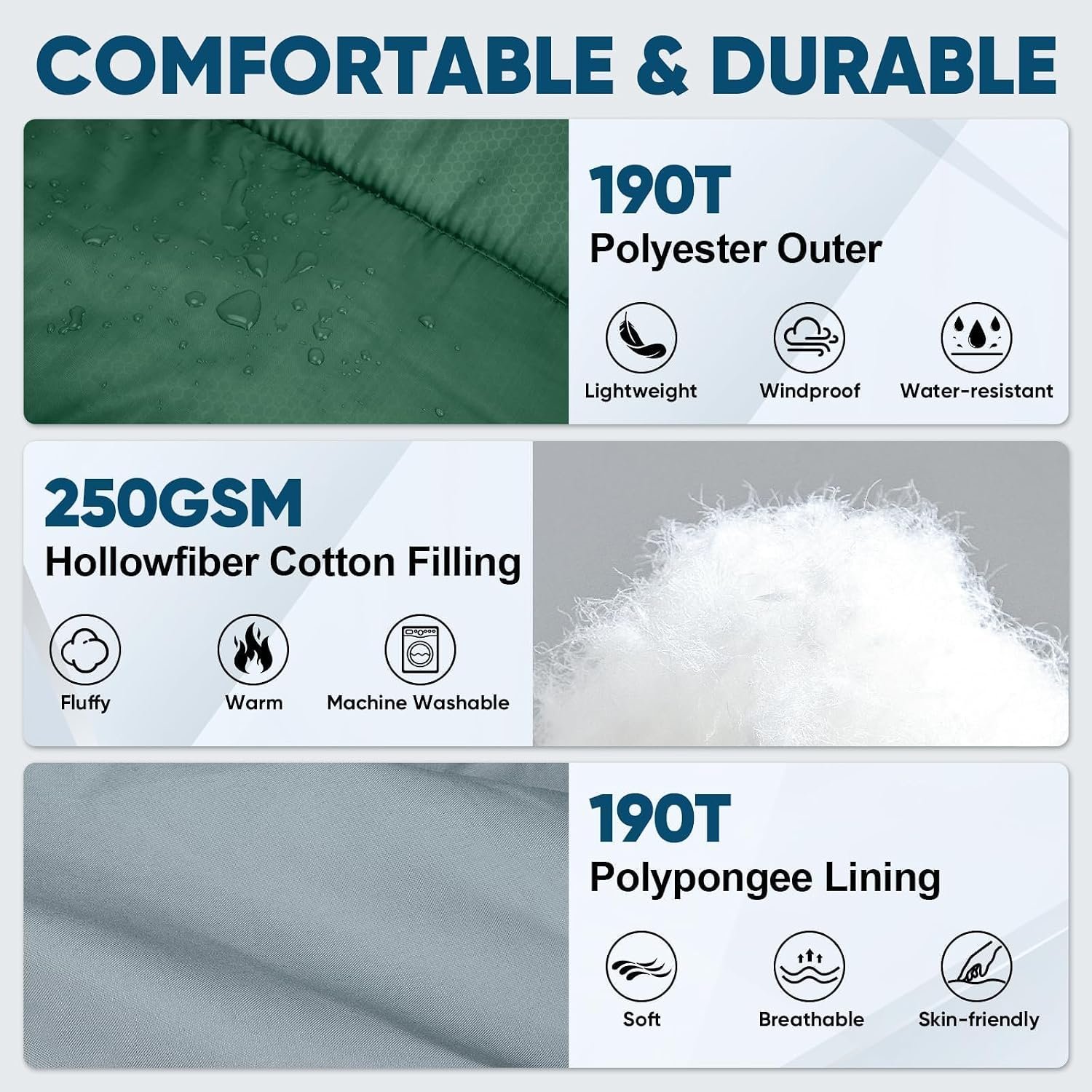 PTEROMY Sleeping Bags for Adults, Lightweight and Machine Washable, Water Resistant Backpacking Camping Sleeping Bag for Warm Cold Weather, Camping Essentials for Hiking Travel - Image 5