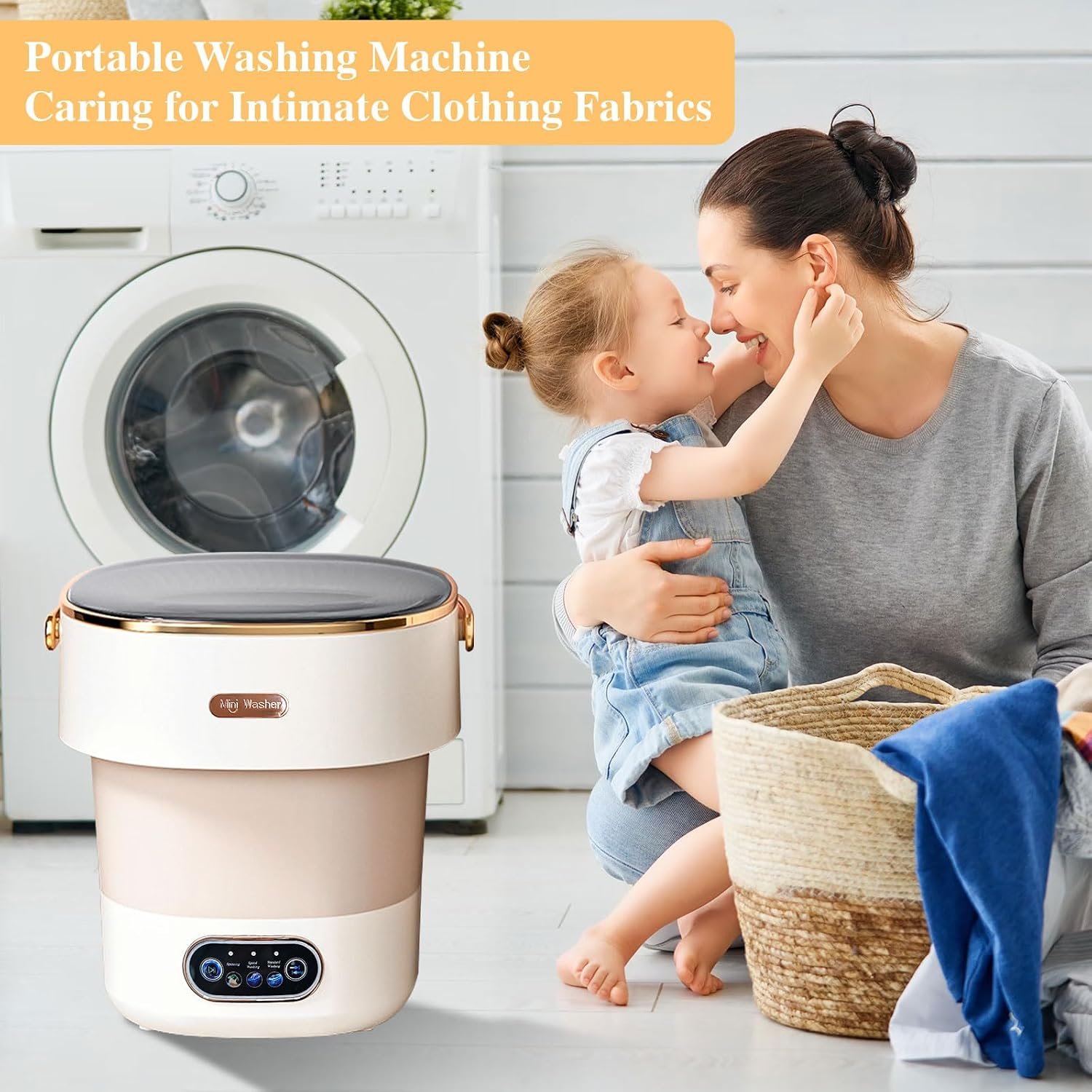 Portable Washing Machine,Mini Washer -20L Upgraded With Spin Basket,Small Clothes Folding Washing Machine Of Underwear, Baby And Small Clothes,Suitable For Home Apartments Dormitories, Hotels Beige - Image 3