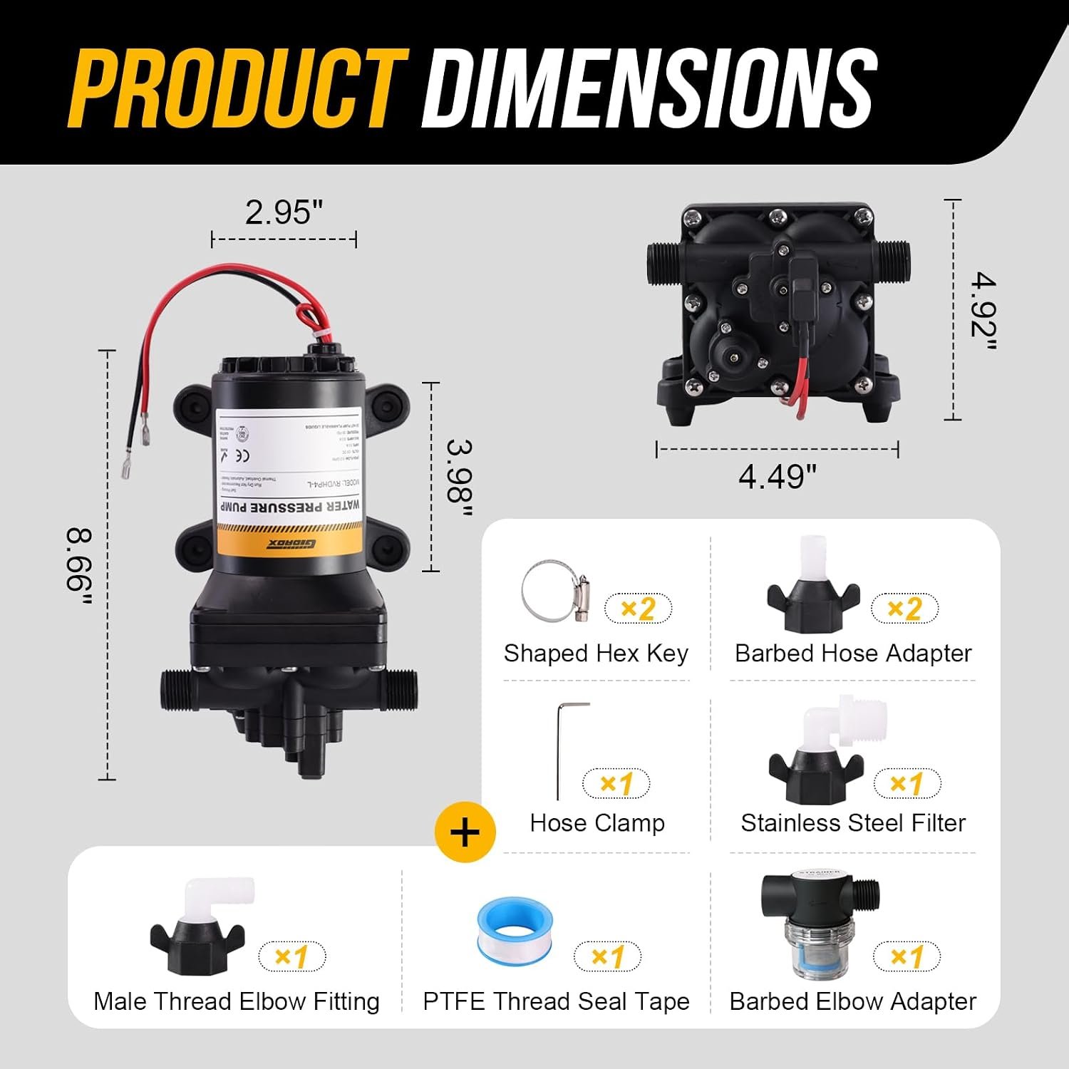 12V RV Water Pump, 5.0 GPM 55 PSI Diaphragm Pump, 12Volt Quiet Fresh Water Pump with Pressure Switch, Self Priming Pressure Pumps for RV Camper Boat Marine Food Truck - Image 8