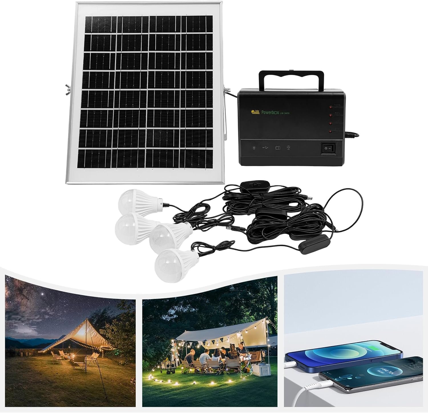 Solar Power Inverter, Portable Solar Generator Kit, Emergency Power Backup System, Solar Panel Lighting Kit, Multi-Device Charging with 4 LED Lights, for Camping and Power Outages - Image 9