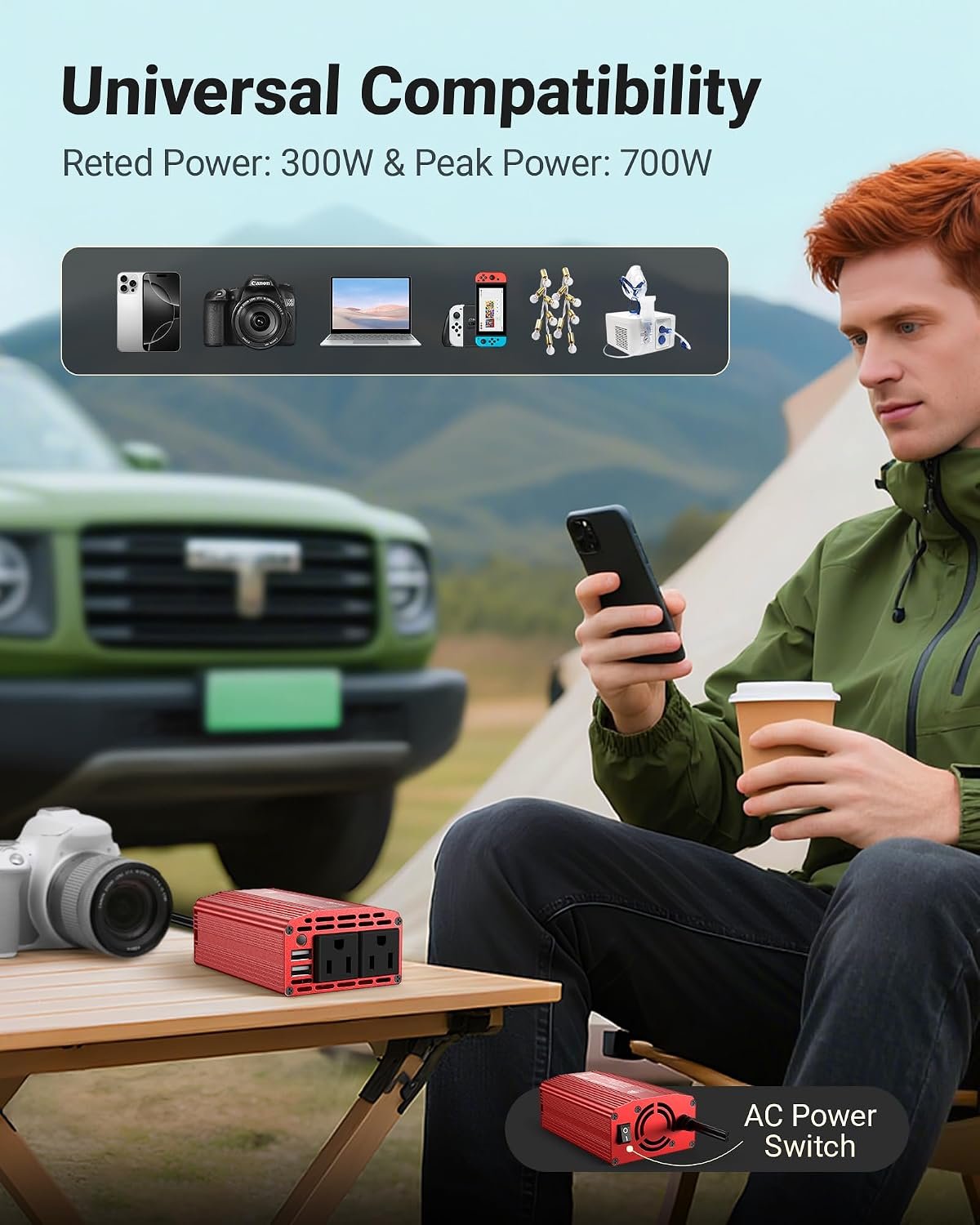 BESTEK Power Inverter DC 12-17V to AC 110V - 300W Car Plug Adapter Outlet - Image 7