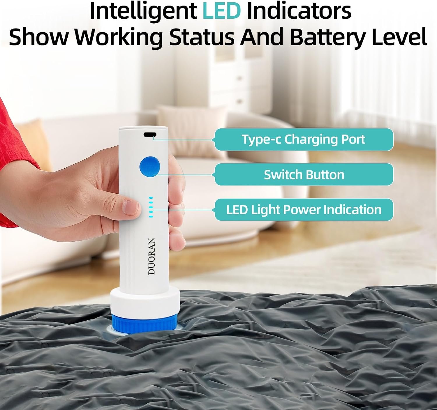 Cordless Electric Vacuum Pump for Vacuum Storage Bags Travel Air Pump, Portable USB Rechargeable Seal & Compression Bag Pump for Clothes, Blankets & Bedding (Storage Bags Not Included) - Image 6