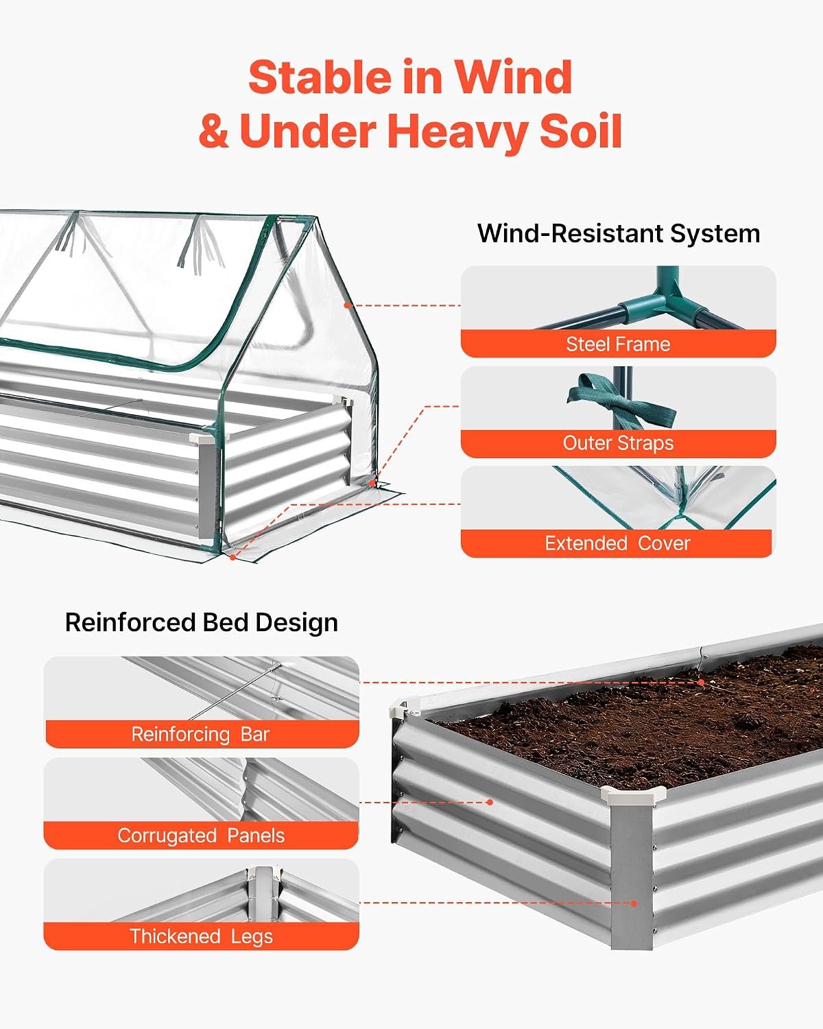 VEVOR 6x3x1FT Metal Raised Garden Bed with Greenhouse Cover, Outdoor Galvanized Planter Raised Beds for Gardening for Vegetables Flowers and Fruit - Image 5