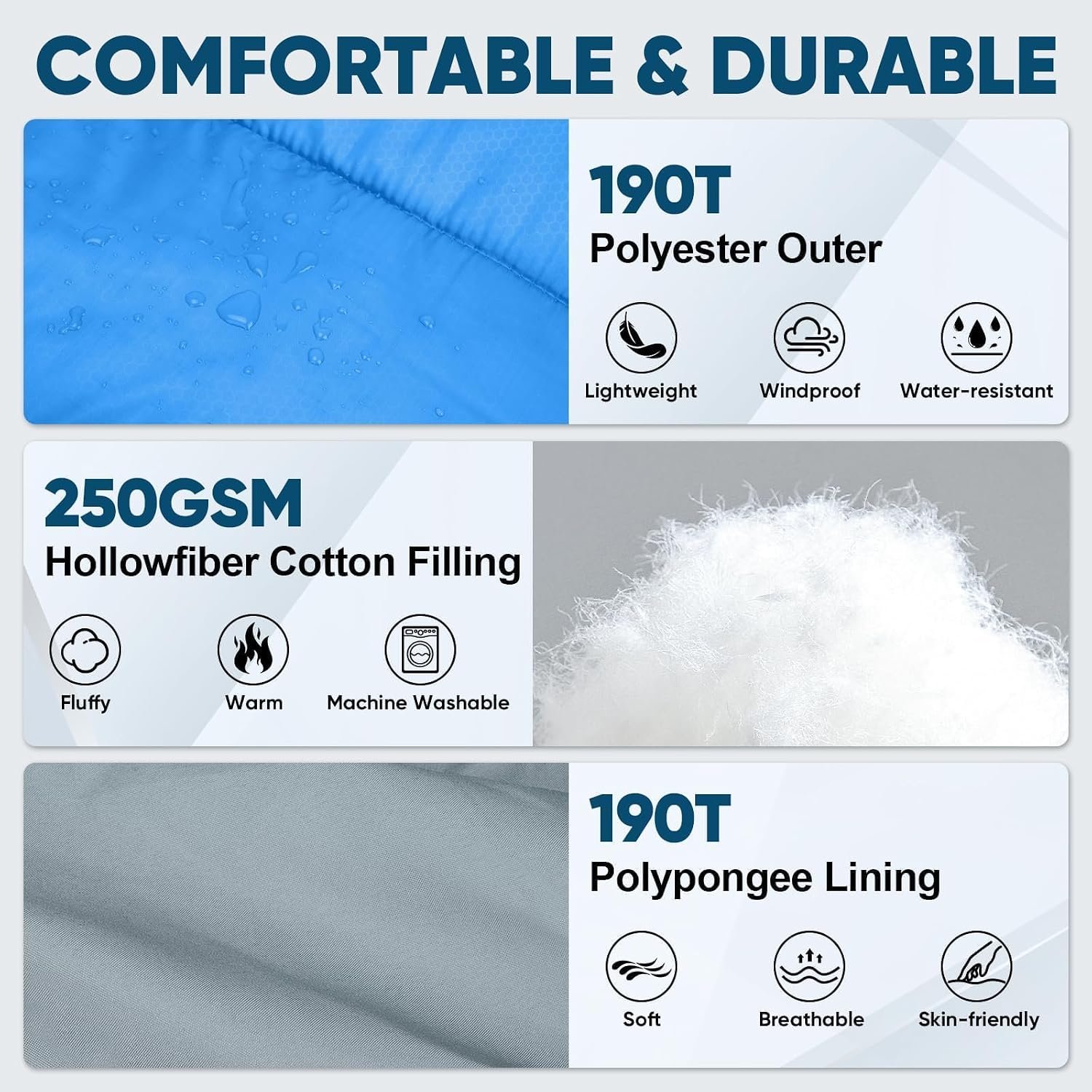 PTEROMY Sleeping Bags for Adults, Lightweight and Machine Washable, Water Resistant Backpacking Camping Sleeping Bag for Warm Cold Weather, Camping Essentials for Hiking Travel - Image 5