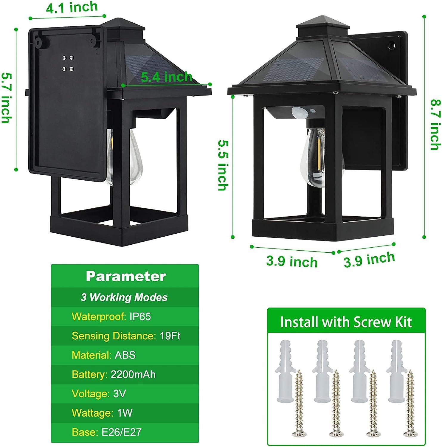 2 Pack Solar Wall Lanterns Outdoor with 3 Modes, Dusk to Dawn Motion Sensor - Image 8