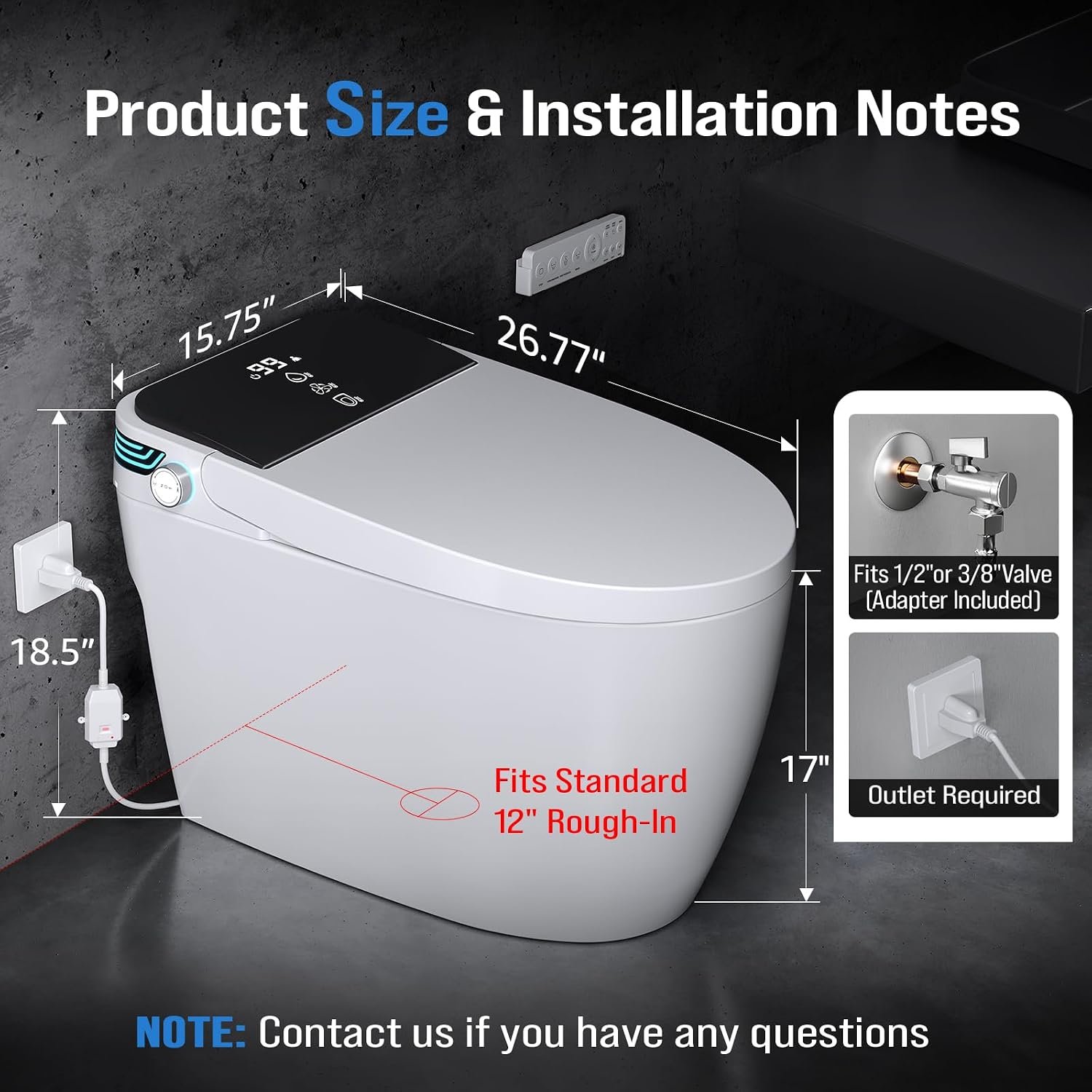 Smart Toilet with Bidet Built In, One-Piece Tankless Design with Remote,Auto Open & Close Lid, Dual Auto Flush, Heated Seat, Warm Air Dryer, Multiple Wash Modes & Temp Display - Image 2