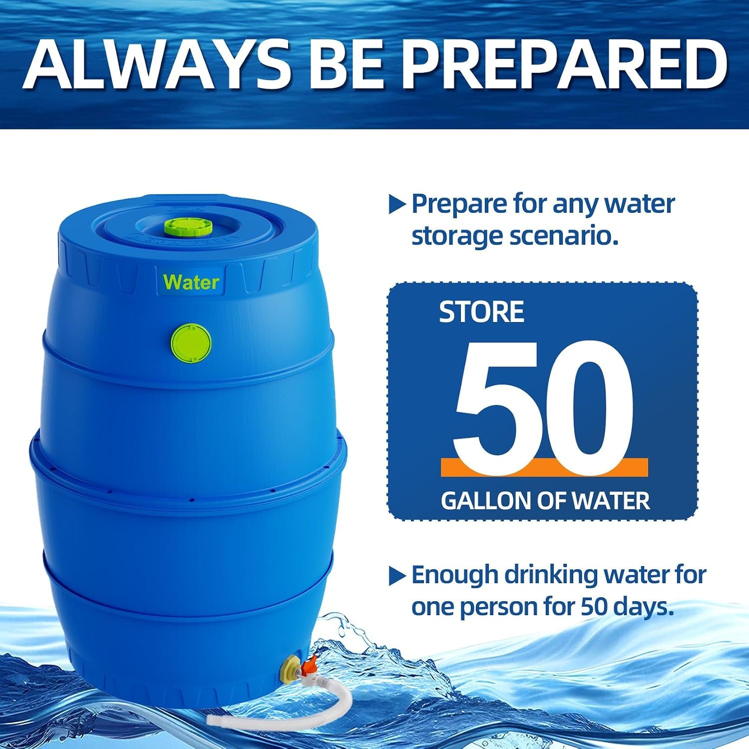 50 Gallon Blue Water Storage Barrel, BPA-Free Rainwater Collection Drum with Spigot, Stackable UV-Resistant Durable PP (Polypropylene) Barrel for Emergency Drinking Water & Gardening - Image 4
