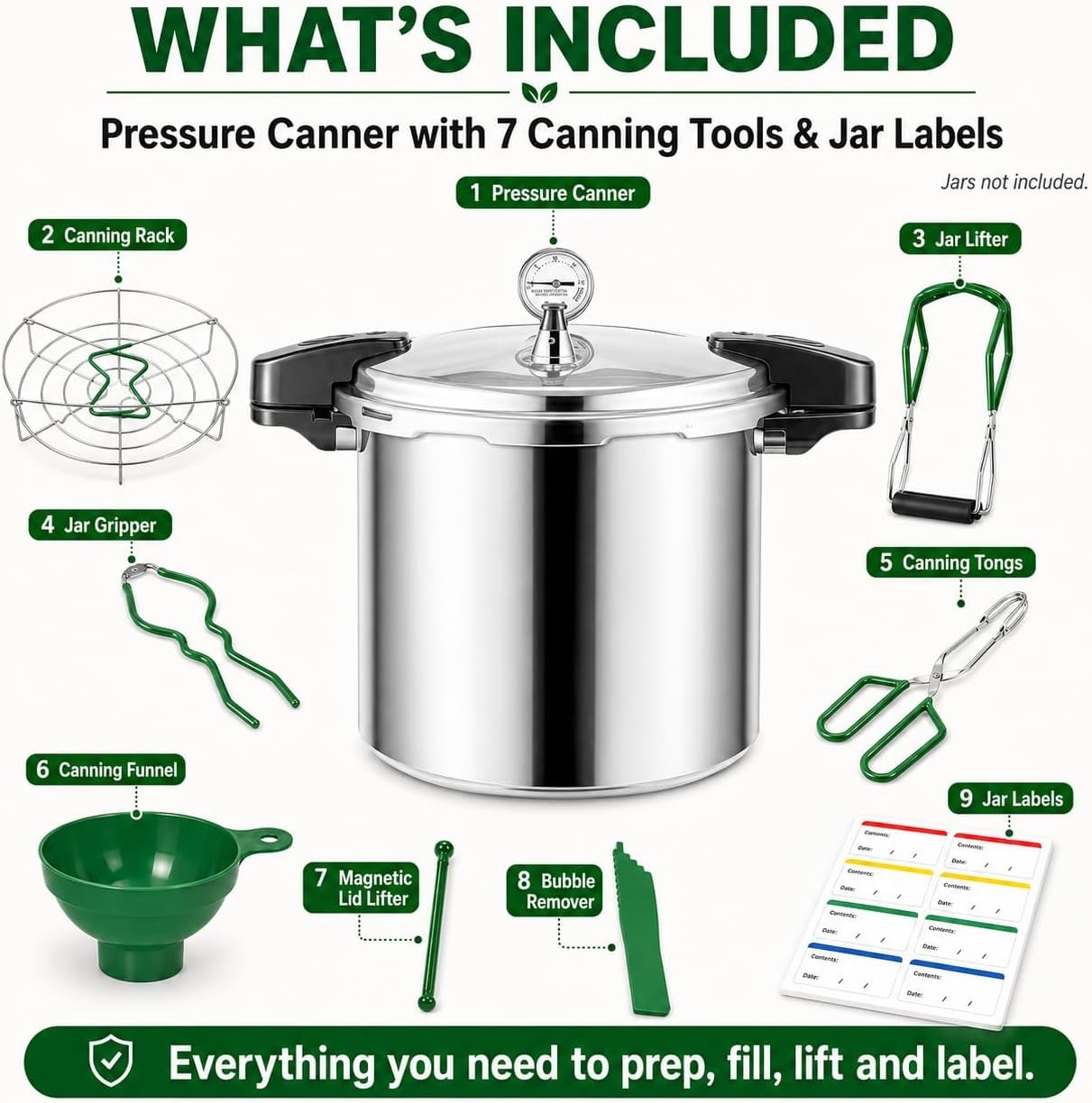 24qt pressure canner and canning pressure cooker with gauge,14.5PSI,practical 7pc Canning Supplies Starter Set,compatibility gas and induction cooktops, pressure cooker for canning (GREEN) - Image 4