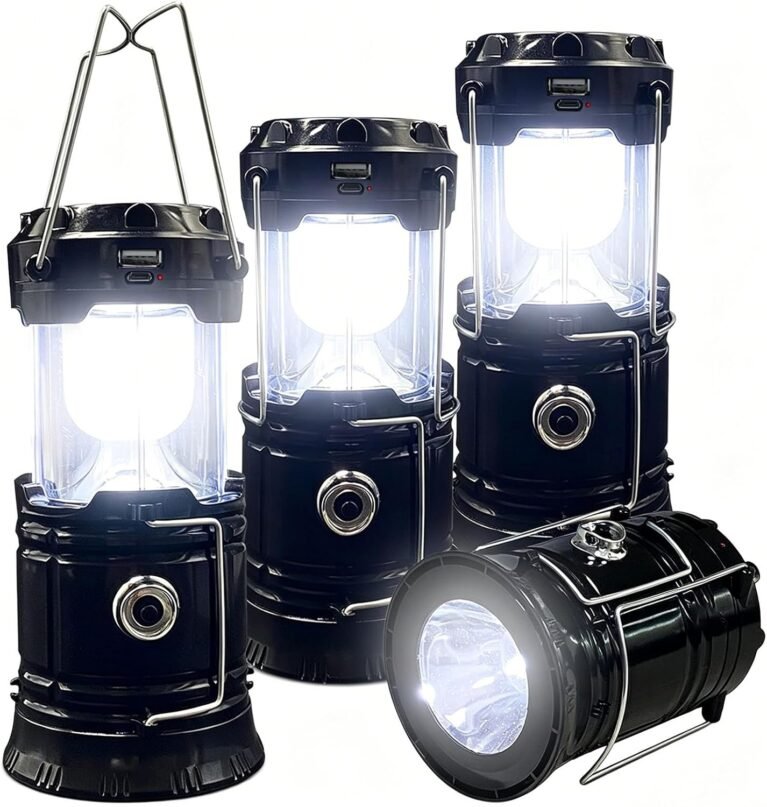 Collapsible Portable LED Camping Lantern XTAUTO Lightweight Waterproof Solar USB Rechargeable LED Flashlight Survival Kits for Indoor Outdoor Home Emergency Light Power Outages Hiking Hurricane 4-Pack