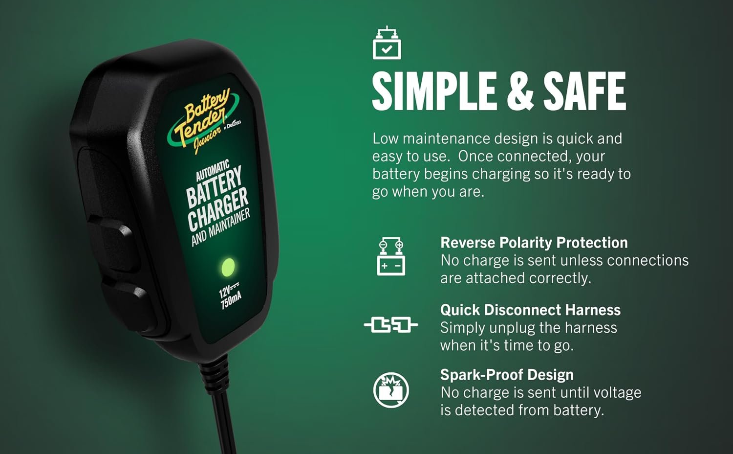 Battery Tender Junior 12V, 750mA Charger and Maintainer: Automatic 12V Powersports for Motorcycle, ATVs, and More - Smarter Than a Trickle Charger - 021-0123 - Image 5