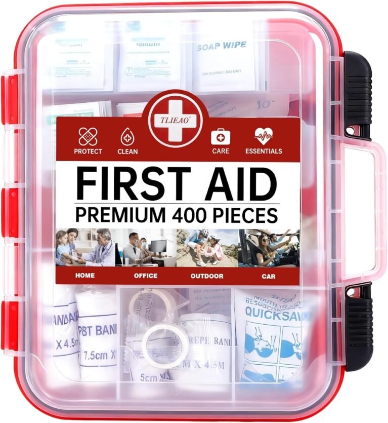 400 Pieces All-Purpose First Aid Kit, Organized Dual-Layer Wall