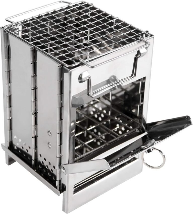 REDCAMP Wood Burning Folding Camp Stove Stainless Steel Grid, Portable Collapsible Backpacking Stove Survival Rocket Stove for Hiking Outdoor Tent Camping Picnic BBQ, Samll