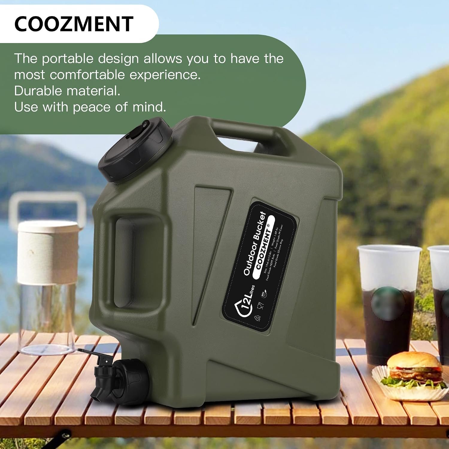 COOZMENT 3.2 Gallon/5 Gallon Water Containers with Spigot, BPA Free Water Jug, Military Green Water Tank, Multifunction Water Storage Containers for Camping Outdoor Hiking,Emergency Storage - Image 8