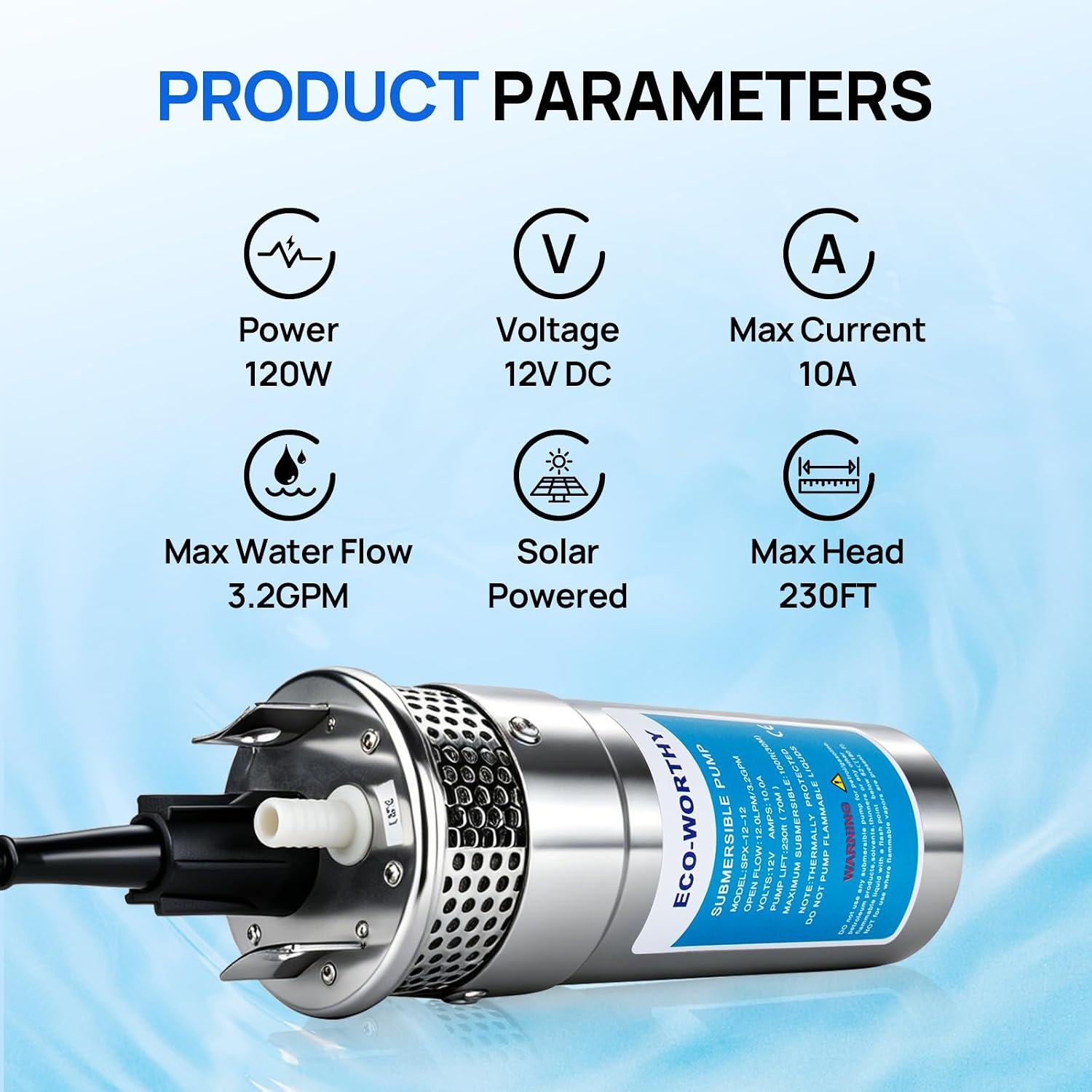 ECO-WORTHY 200W Solar Well Pump Kit, 12V Stainless Steel Deep Well Solar Pump, 2pcs Solar Panels with Controller and Cable for Off-grid Living, Irrigation, Farm, Delivered in Multiple Packages - Image 3
