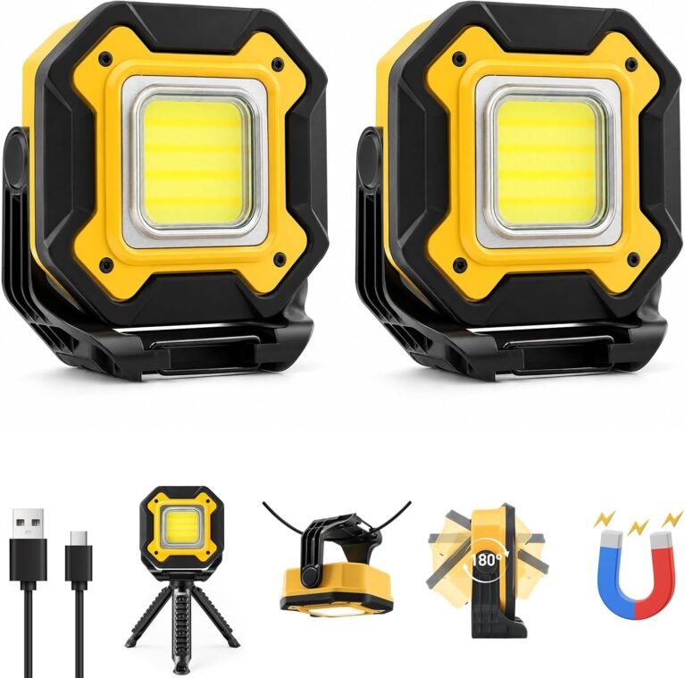 Rechargeable Magnetic Work Light for Repair Mechanic, 6000mAh 2Pack