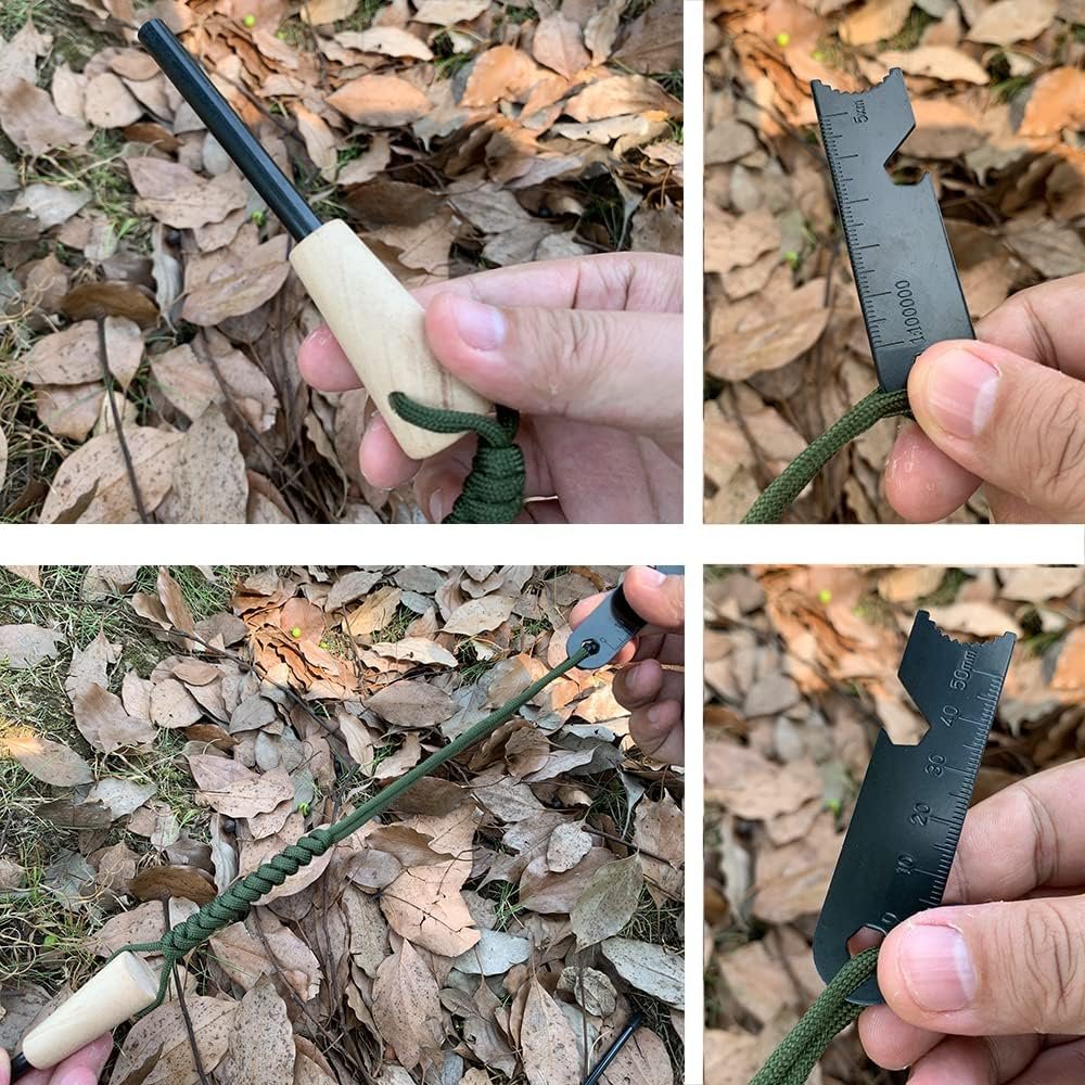 Fire Starter Survival Kit, Larger Ferro Rod with Striker Lanyard 3in Long Flint and Steel, 13.8in Wick Hemp Cord, Multifunctional Bag - Image 3