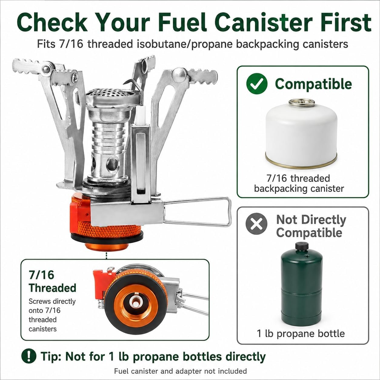 KUBQLIG Portable Camping Stove with Piezo Ignition, 3000W Mini Backpacking Gas Burner for 7/16 Threaded EN417 Fuel Canisters, Wind-Resistant Folding Camp Stove for Hiking Outdoor Cooking - Image 7