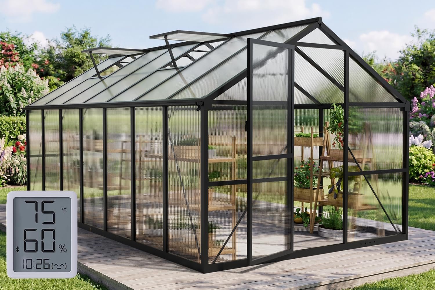 8x14 FT Greenhouse with Hygrometer, Windproof UV Protection Green Houses