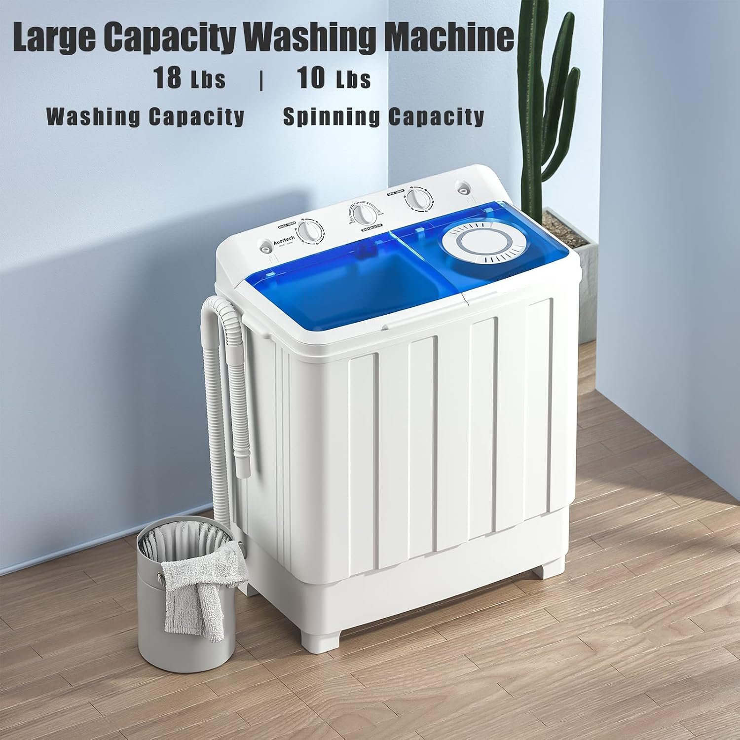 Auertech Portable Washing Machine, 28lbs Twin Tub Washer Mini Compact Laundry Machine with Drain Pump, Semi-automatic 18lbs Washer 10lbs Spinner Combo for Dorms, Apartments, RVs - Image 5