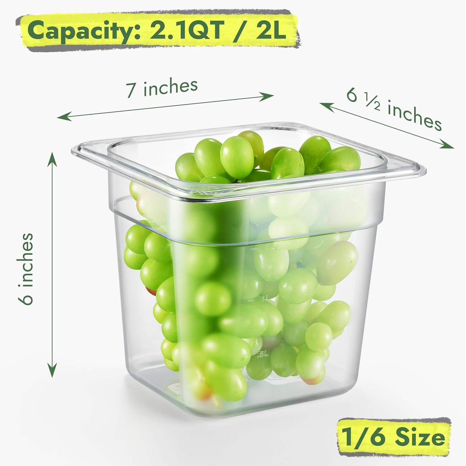 CURTA 6-Pack 1/6 Size 6" Deep NSF Polycarbonate Food Pans | Dishwasher & Freezer Safe Clear Container for Prep Tables, Buffet, Salad Bar, Commercial & Home Kitchen - Image 2