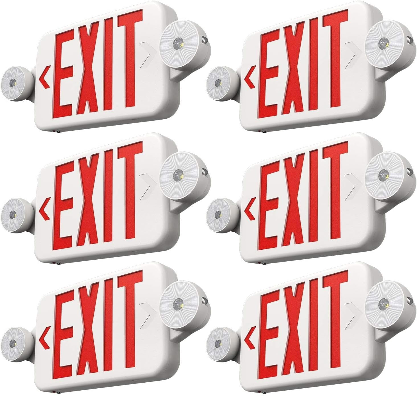FREELICHT 6 Pack Red LED Exit Signs with Emergency Lights