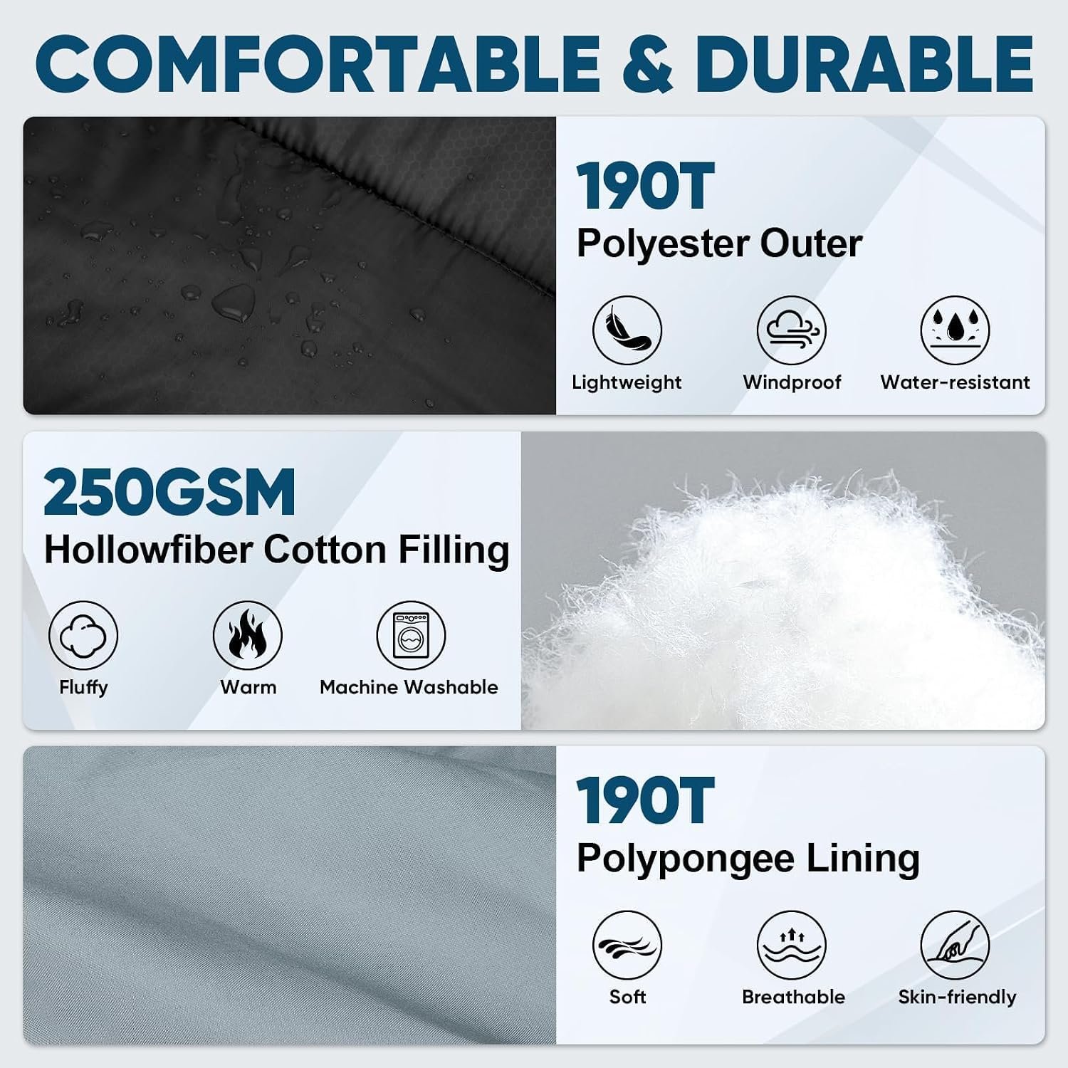 PTEROMY Sleeping Bags for Adults, Lightweight and Machine Washable, Water Resistant Backpacking Camping Sleeping Bag for Warm Cold Weather, Camping Essentials for Hiking Travel - Image 5