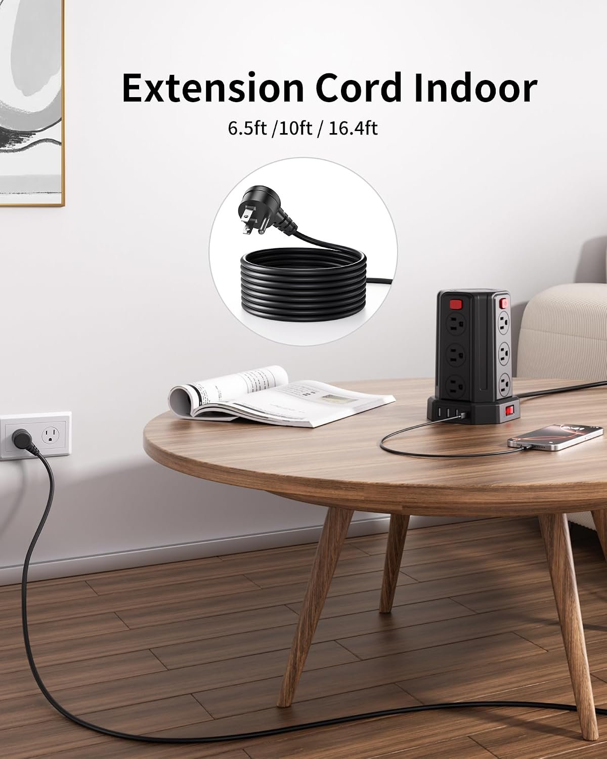 Power Strip 6.5 Ft Extension Cord with 12 AC Multiple Outlets 4 USB (1 USB C), SMALLRT Power Strip Tower Desktop Charging Station for Home Office College Dorm Essentials - Image 6