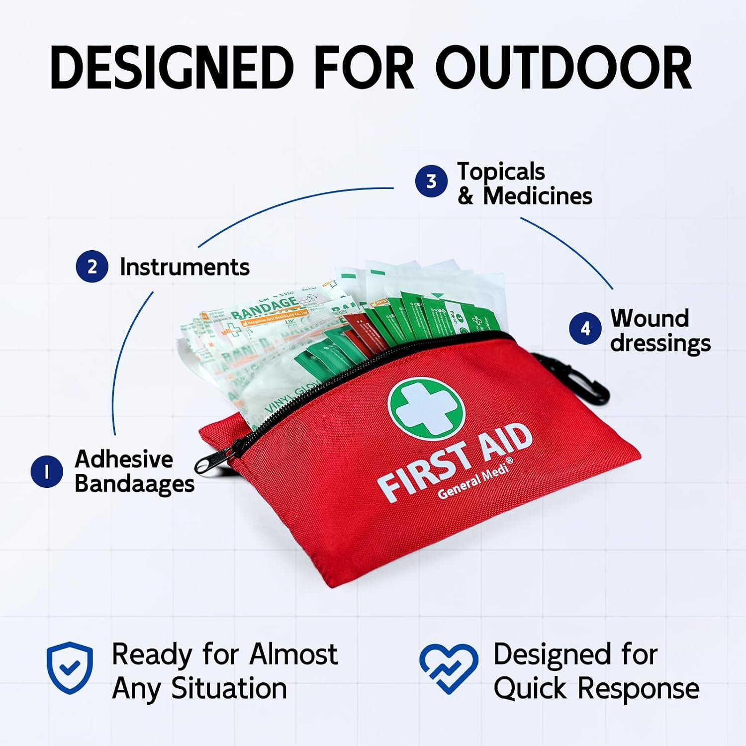 General Medi Mini First Aid Kit, 110 Piece Small First Aid Kit - Includes Emergency Foil Blanket, Scissors for Travel, Home, Office, Vehicle, Camping, Workplace & Outdoor (Red) - Image 8