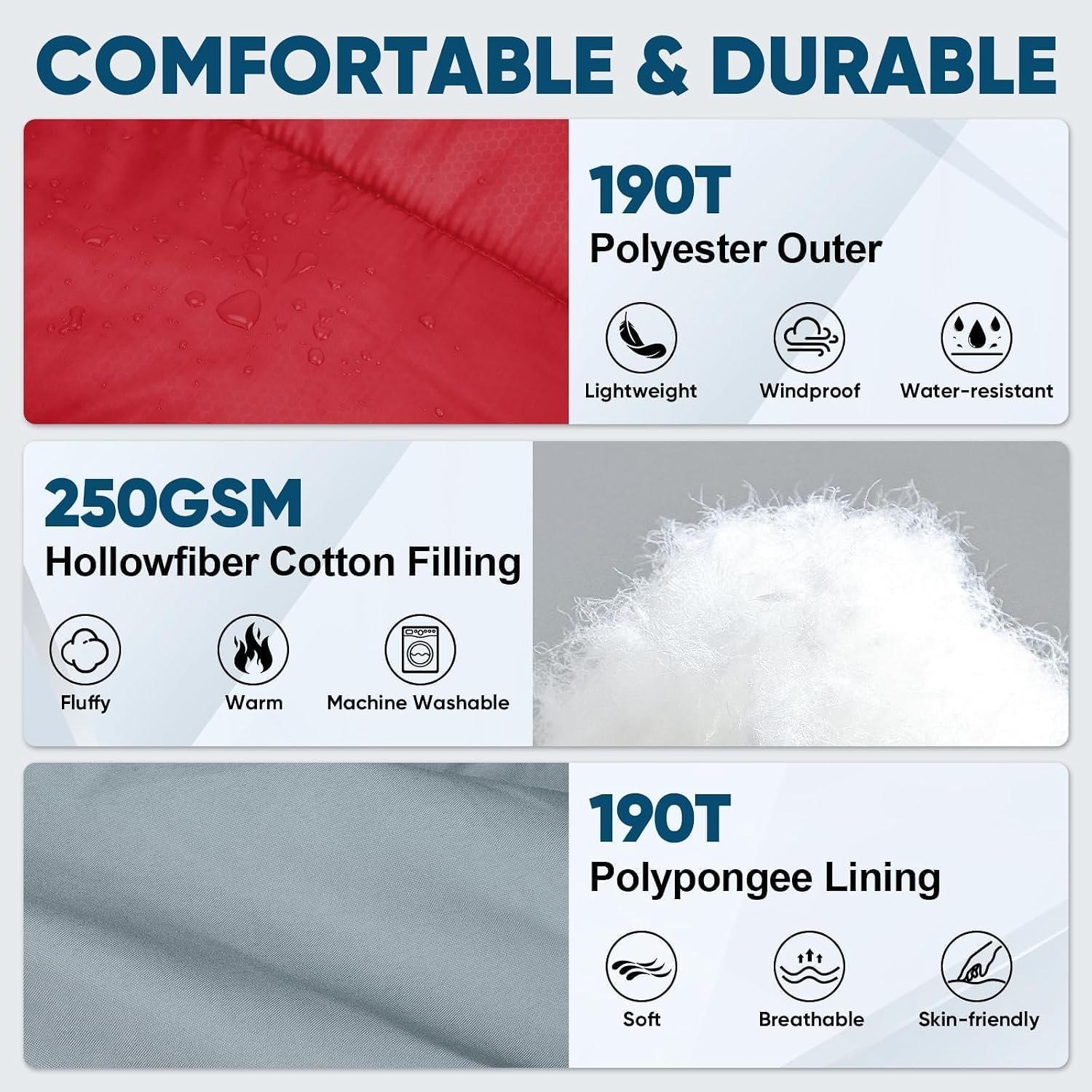 PTEROMY Sleeping Bags for Adults, Lightweight and Machine Washable, Water Resistant Backpacking Camping Sleeping Bag for Warm Cold Weather, Camping Essentials for Hiking Travel - Image 5