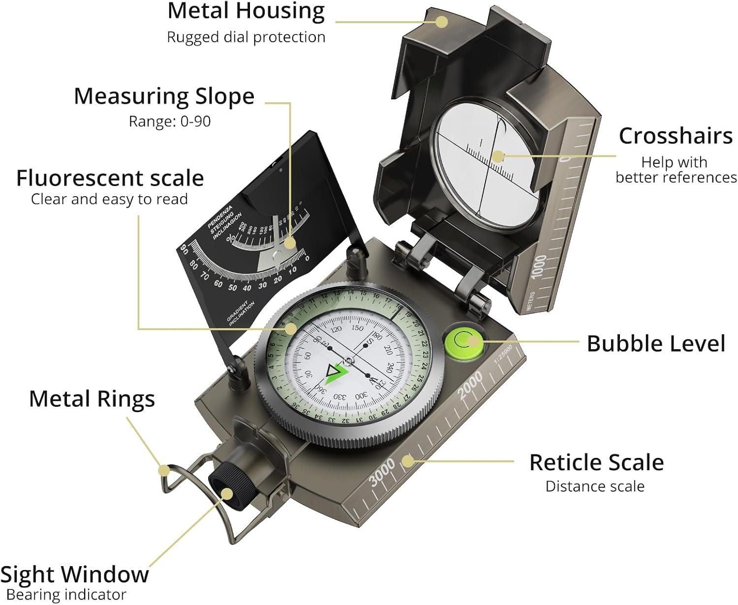 Anbte Hiking Compass, IP65 Waterproof Metal Compass for Camping Navigation - Image 4
