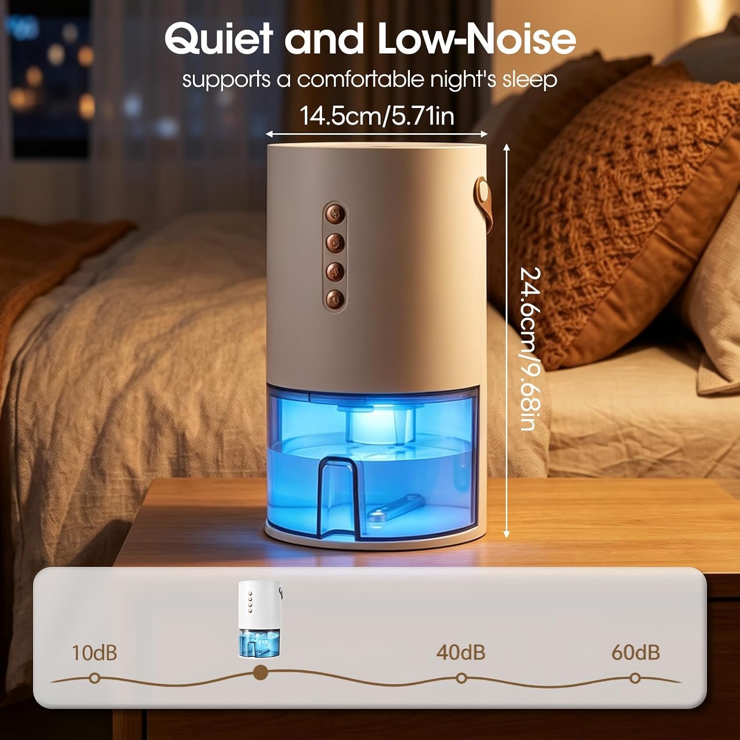 Small Dehumidifier,Ultra Quiet & Auto Shut Off Dehumidifier for Bedroom,1300ml Portable Mini Dehumidifiers for Damp, Mould,Moisture in Home,Wardrobe,Bathroom, Bedroom - Image 4