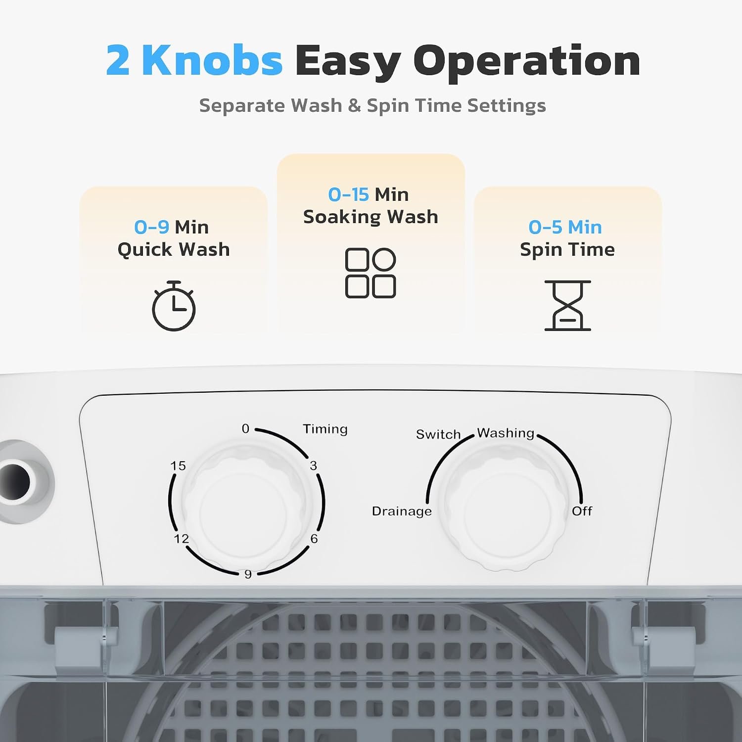 Greenvelly Portable Washing Machine, 6.6lbs Single Tub Small Laundry Washer with Spin Basket, Portable Washer Spinner Combo for Apartments,Dorms (White Grey) - Image 6