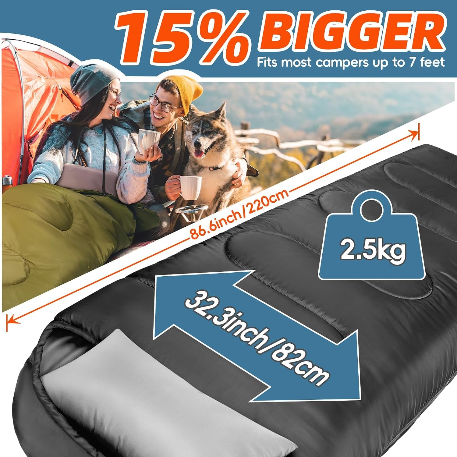 MEREZA 0 Degree Winter Sleeping Bag for Adults Kids with Pillow, Cold Weather Sleeping Bag for 4 Season Camping Hiking Backpacking Sleeping Bags for Big and Tall - Image 2