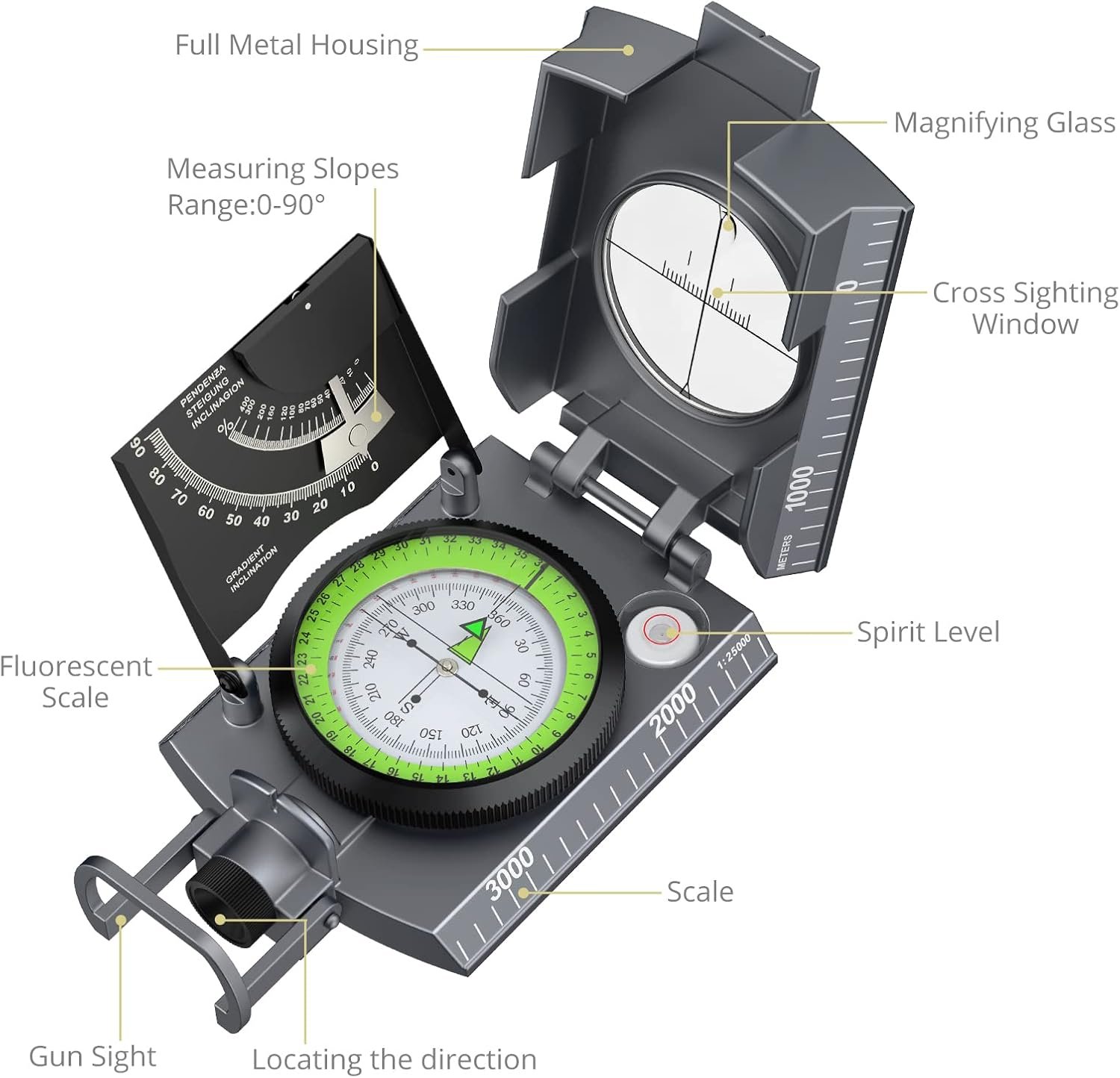 Anbte Hiking Compass, IP65 Waterproof Metal Compass for Camping Navigation - Image 2