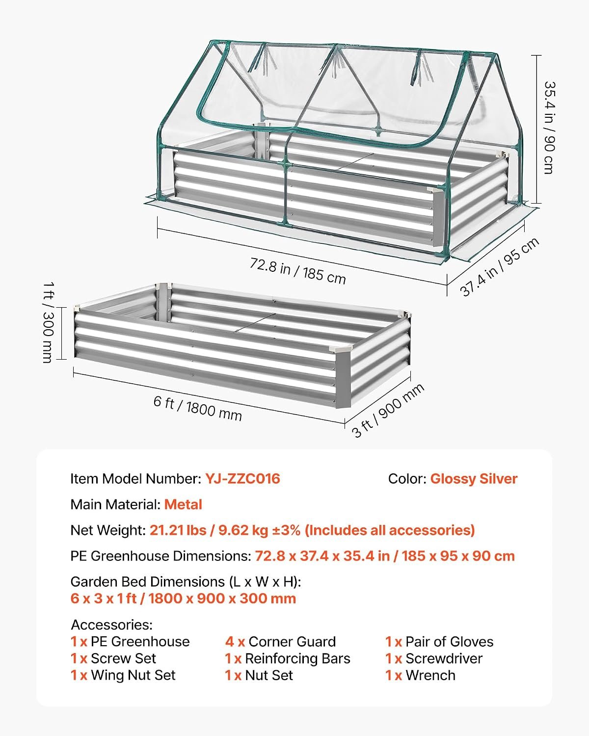VEVOR 6x3x1FT Metal Raised Garden Bed with Greenhouse Cover, Outdoor Galvanized Planter Raised Beds for Gardening for Vegetables Flowers and Fruit - Image 7