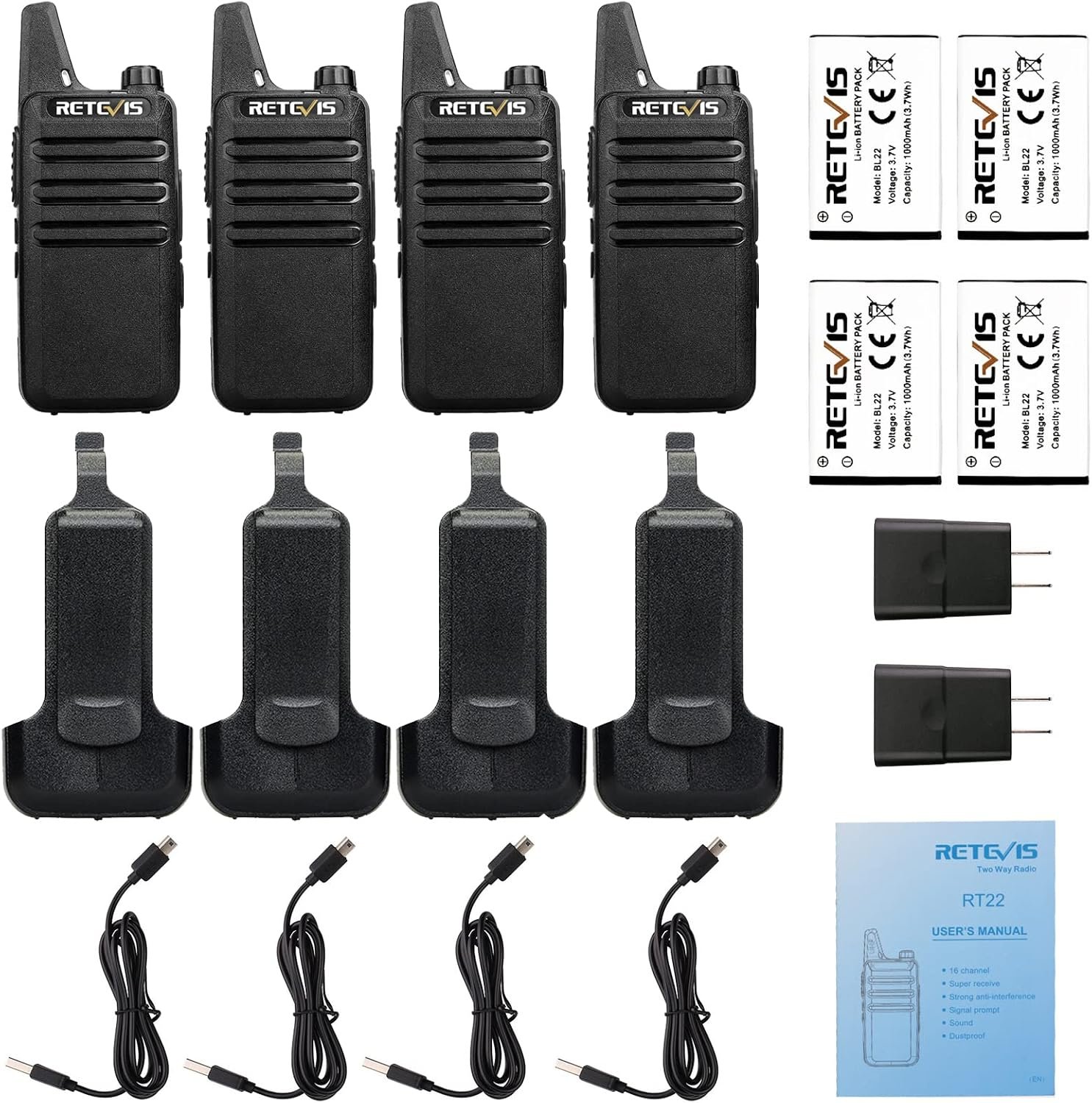 Retevis RT22 Compact & Lightweight FRS Walkie Talkies Long Range (4 Pack) - Image 9